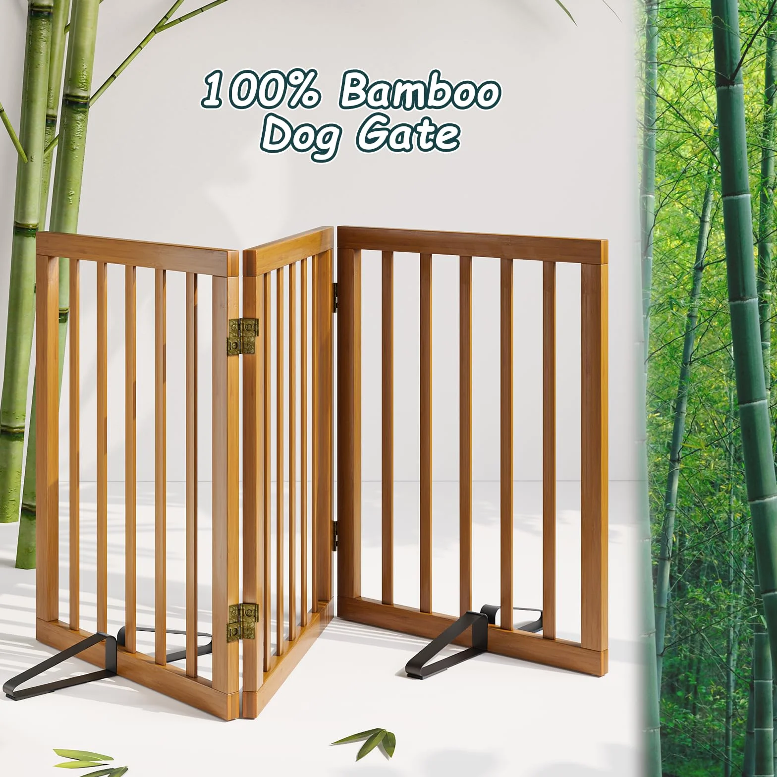 Barrière de Sécurité pour Chien 3 Panneaux sans Perçage 61cm x 140cm avec Supports Métalliques Noyer