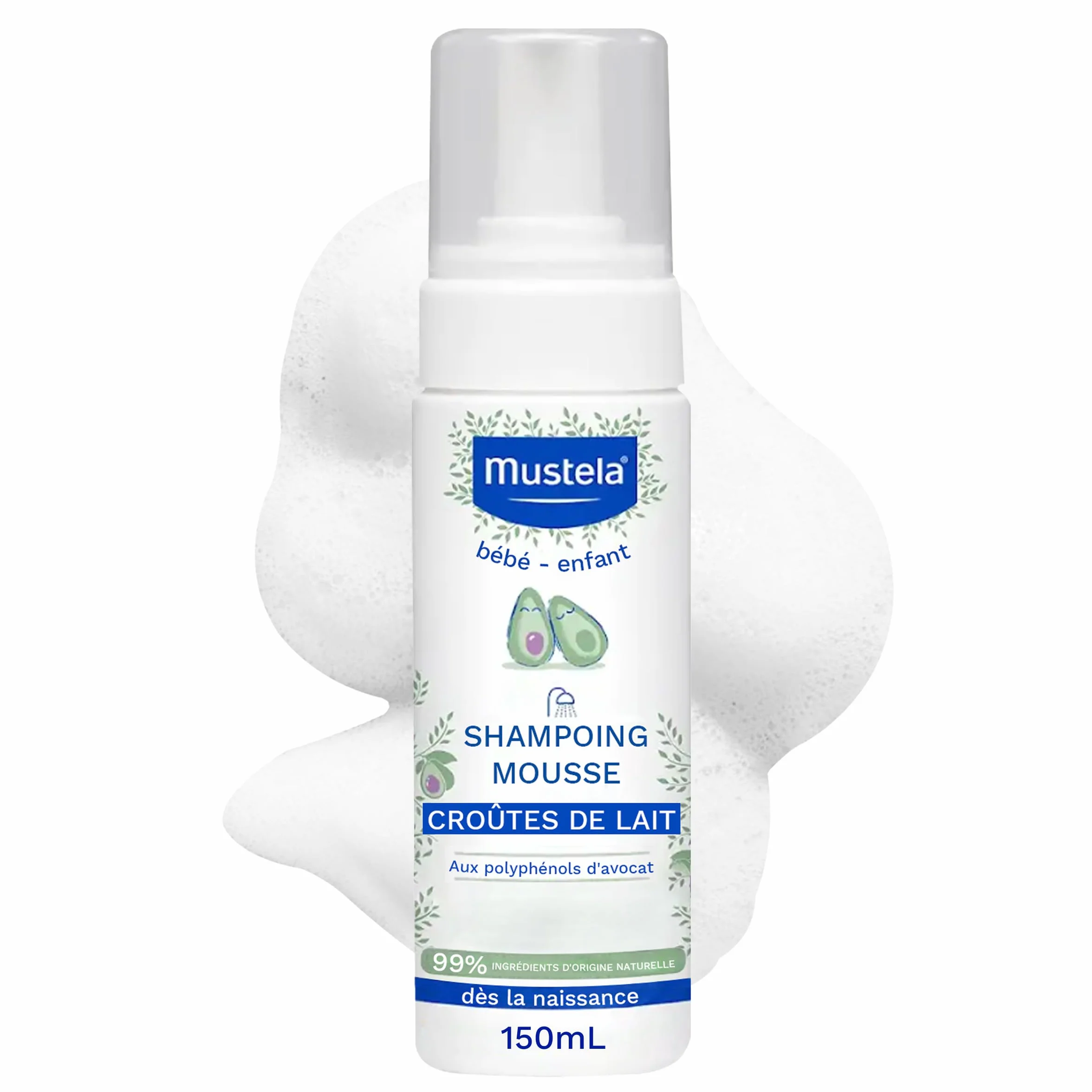 Mustela Shampoing Mousse Nourrisson Nettoyage Doux Anti-Croûtes de Lait 99% Ingrédients Naturels sans Parfum