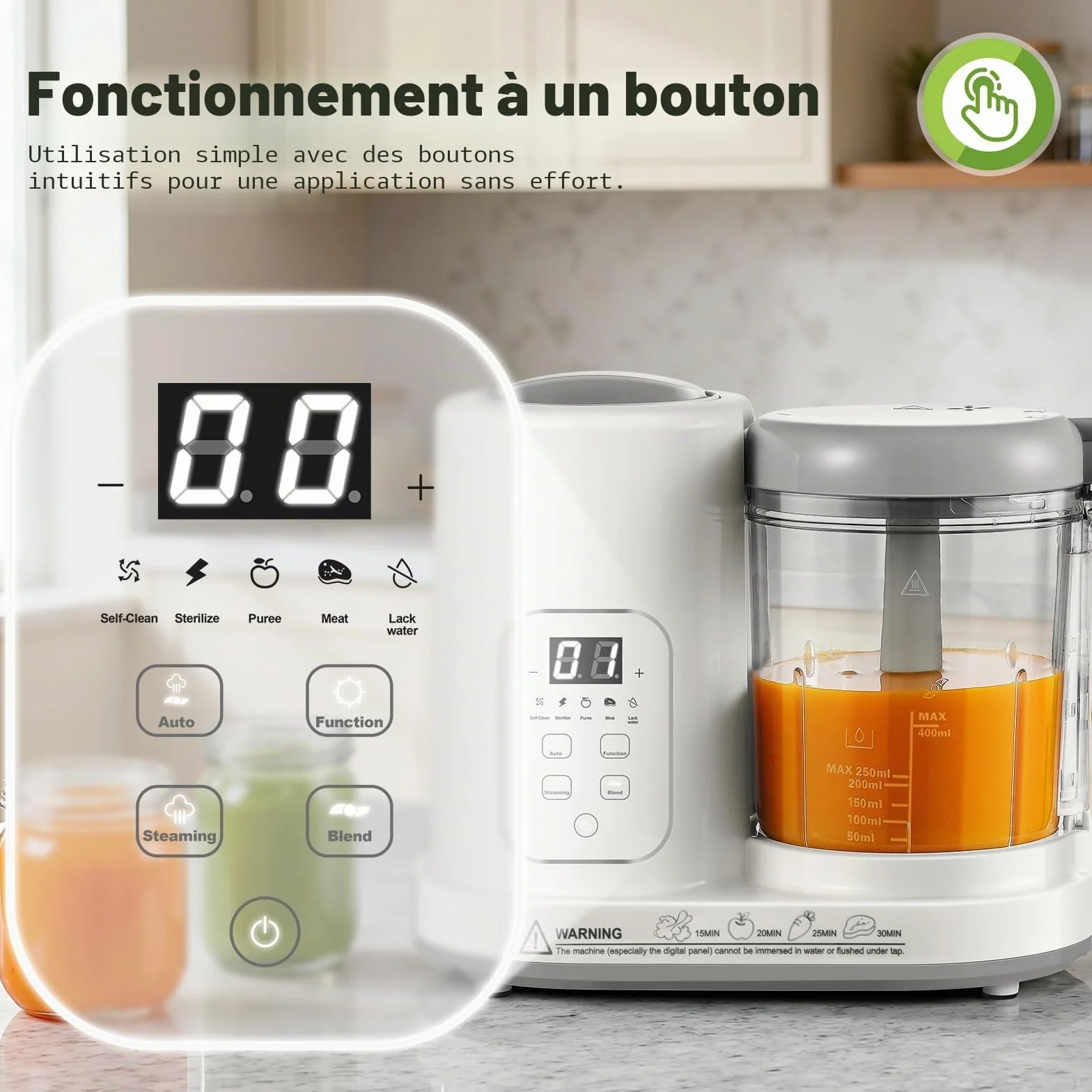 Robot Cuiseur Mixeur pour Bébé, Cuiseur Vapeur Multifonction avec Autonettoyant, Sans BPA