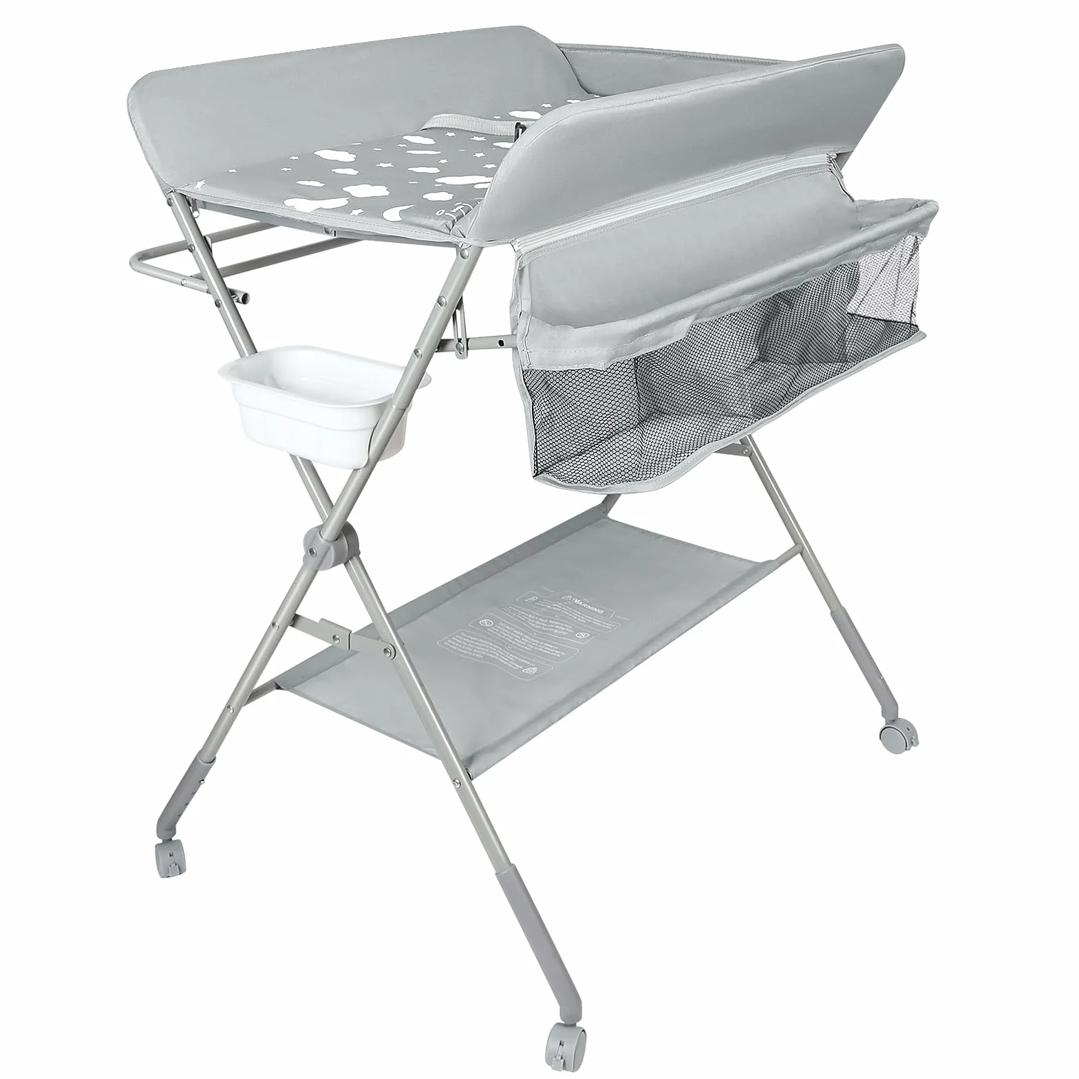 Table à langer bébé pliante portable avec roues hauteur réglable gris clair 80x58x90 cm