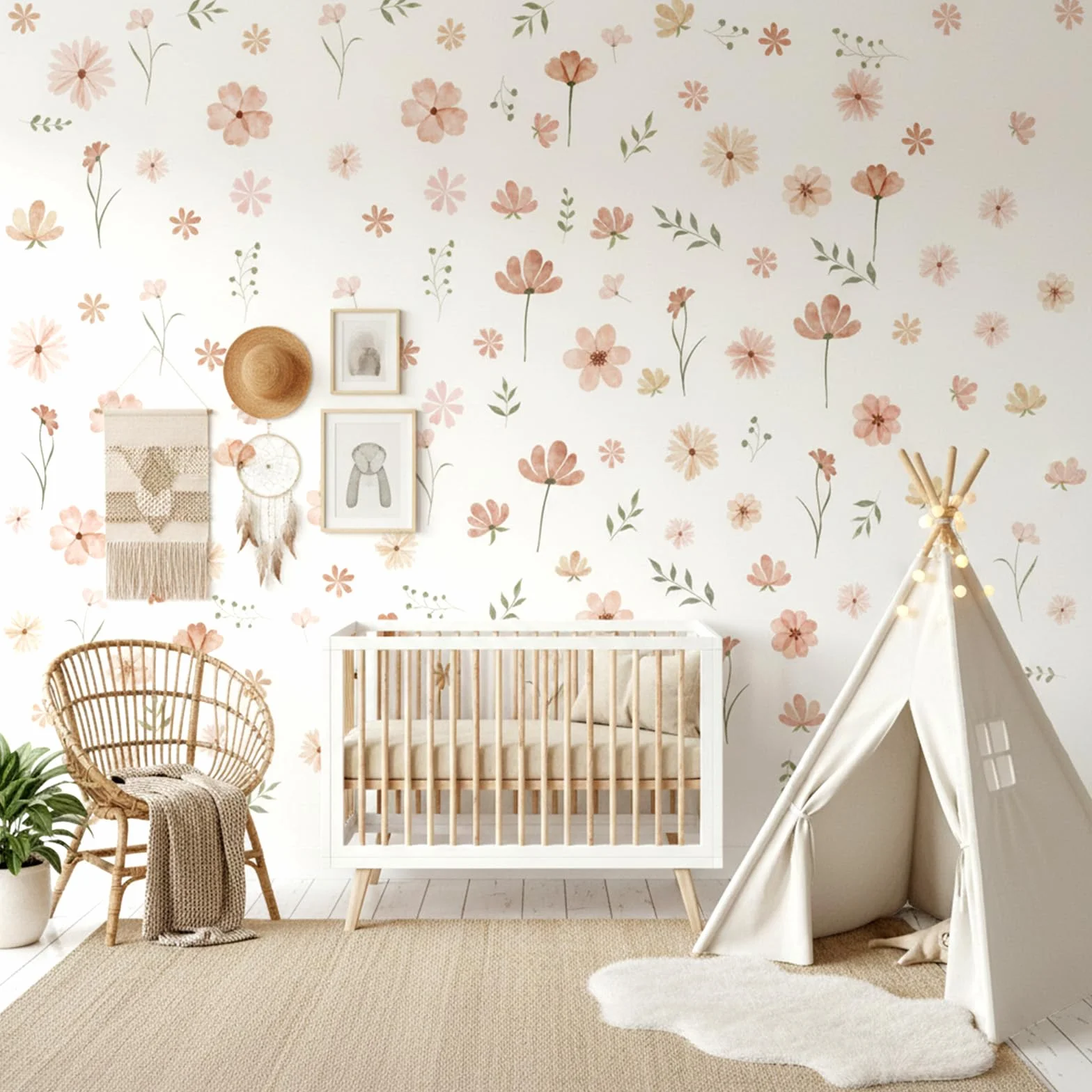 Stickers Muraux Boho Fleurs Feuilles Autocollants Muraux Petits Motifs Floraux