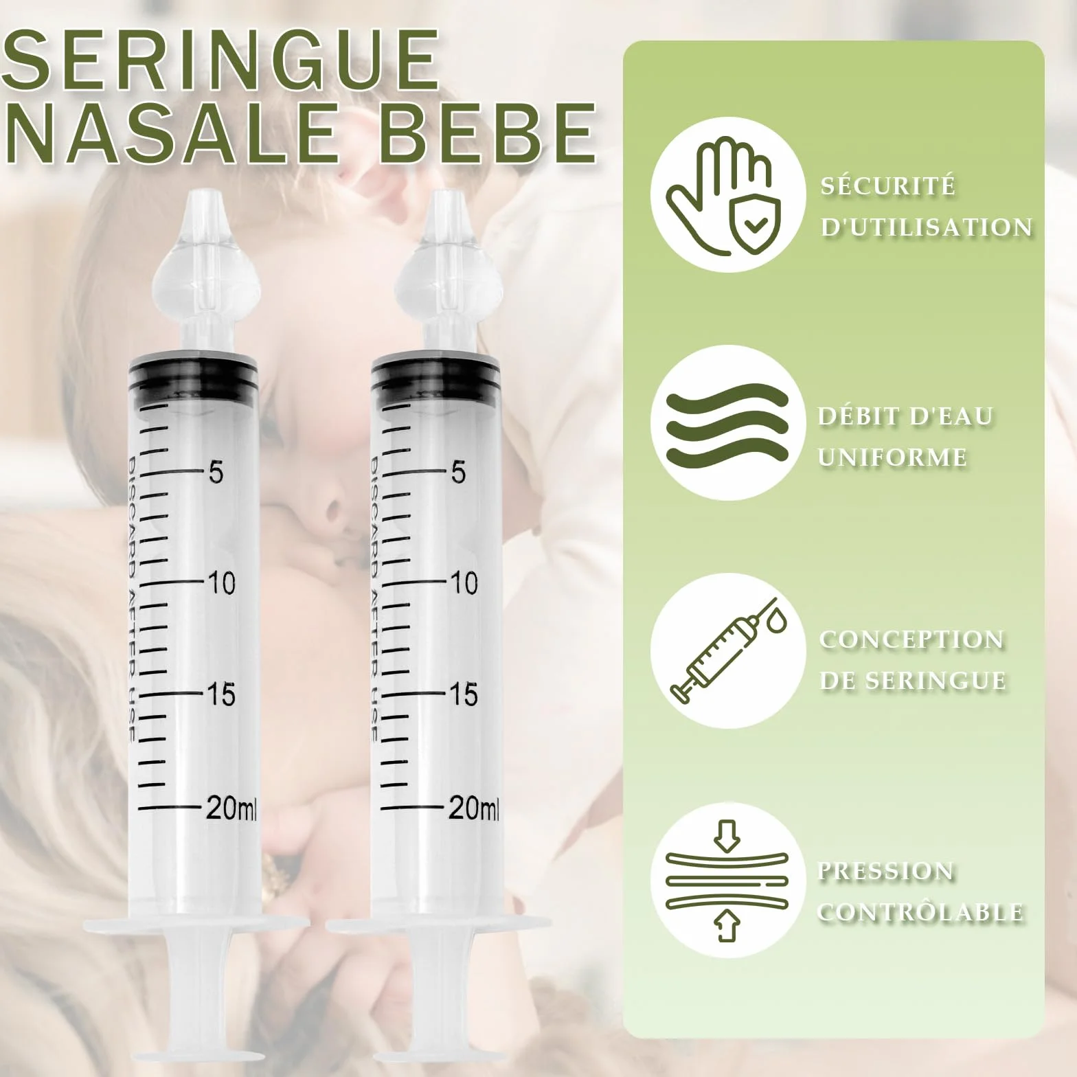 Seringue Nasale Bebe 20 ml avec 2 Embouts en Silicone Souple