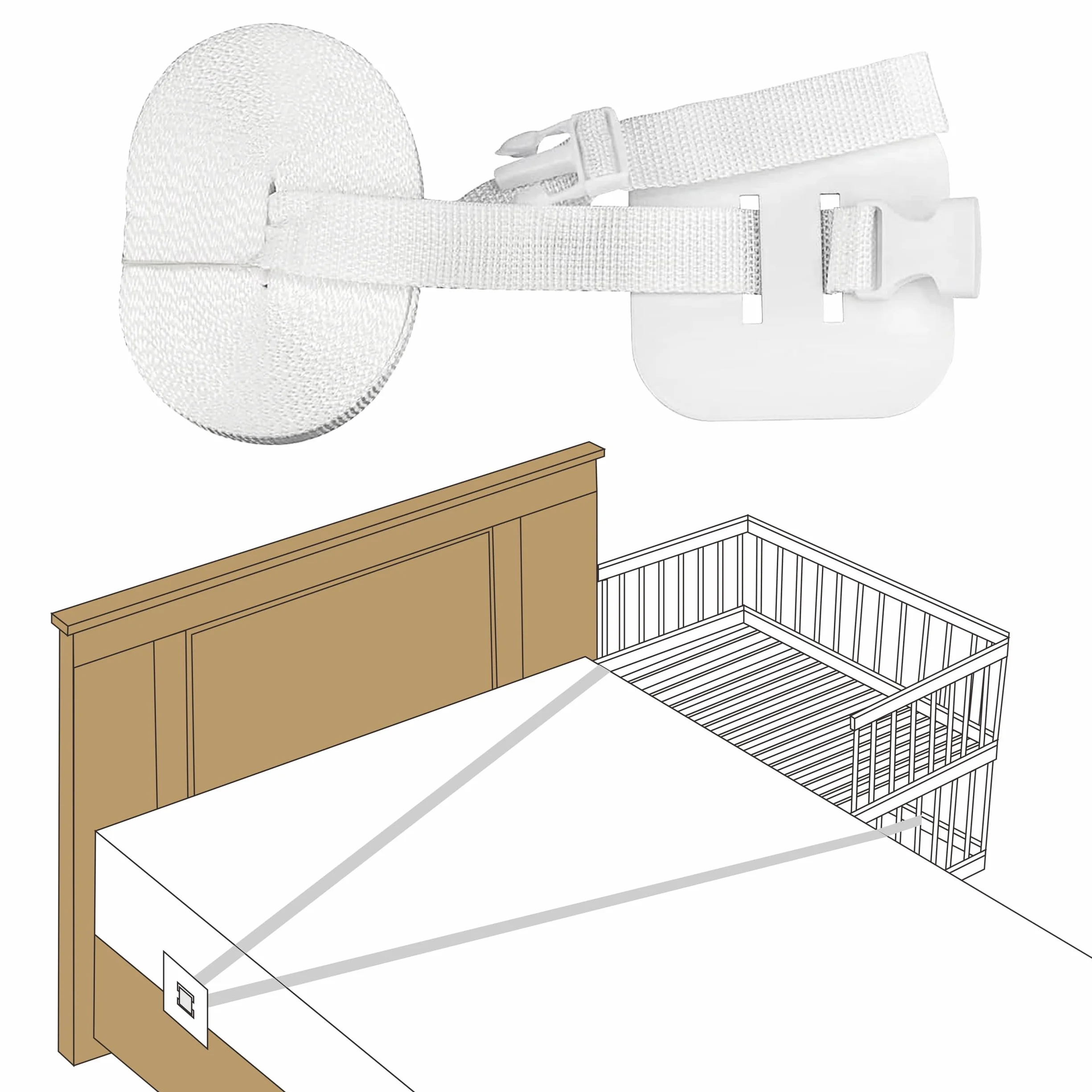 Sangle de Lit Bébé Réglable 8M Blanc pour Fixation Lit Adulte Boxspring
