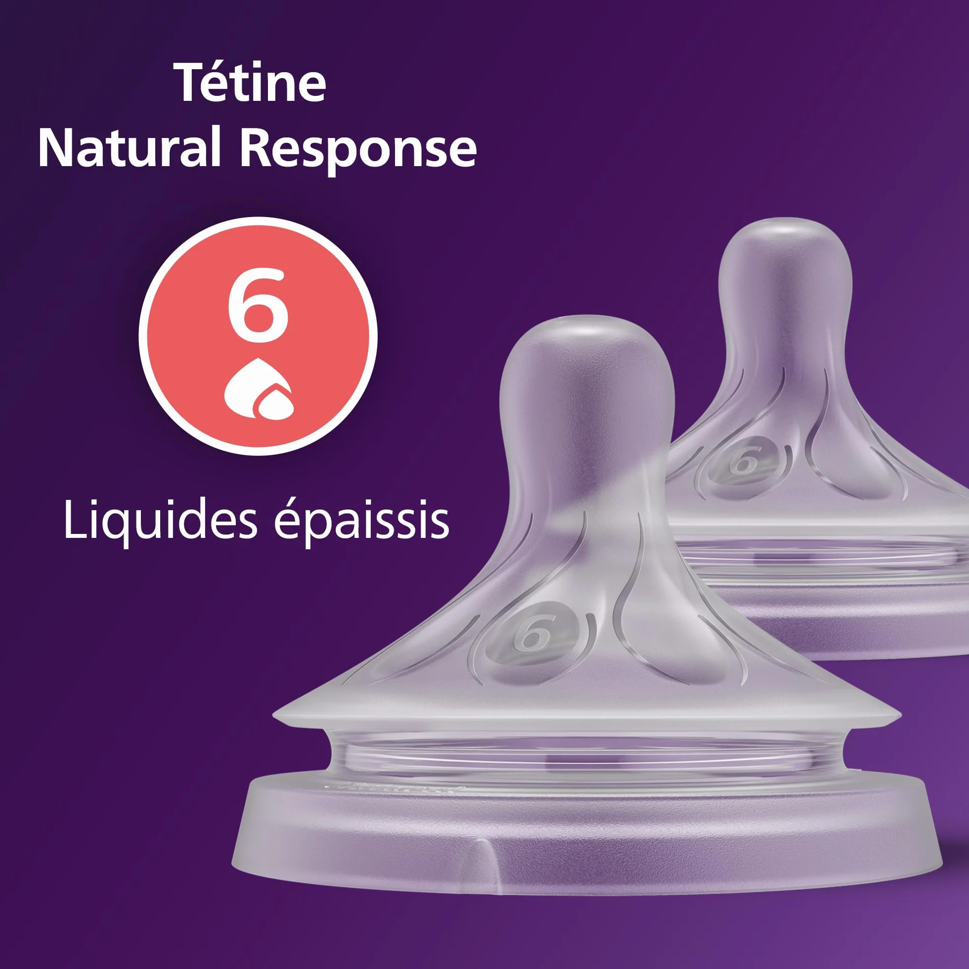 Philips Avent Tétines Réponse Naturelle Lot de 2, Débit 6, 0% BPA, pour Bébé 6 mois+, SCY966/02