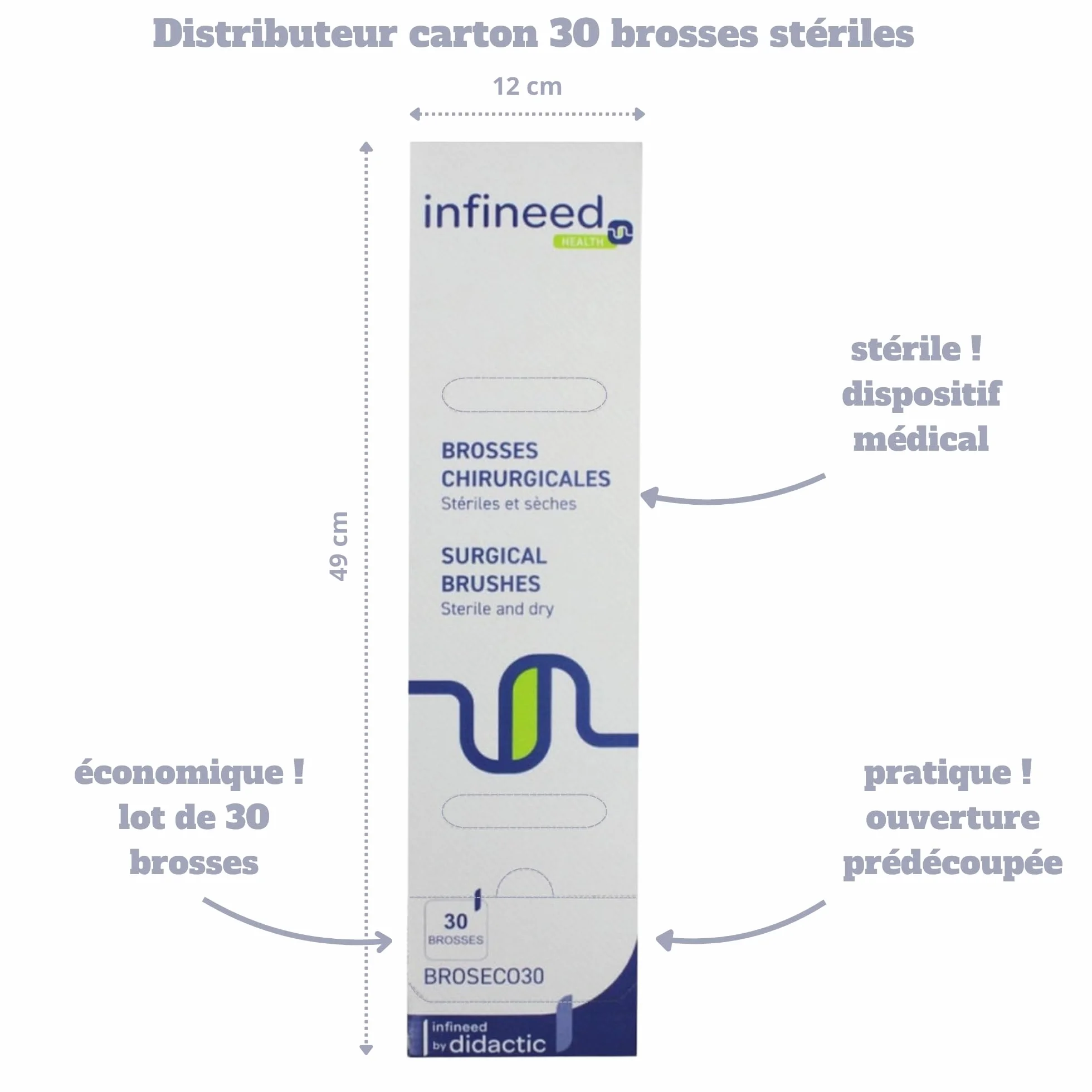 Brosse Chirurgicale Stérile Avec Cure-Ongle Double Face Thérapie Sensorielle Enfant Adulte Carton x 30