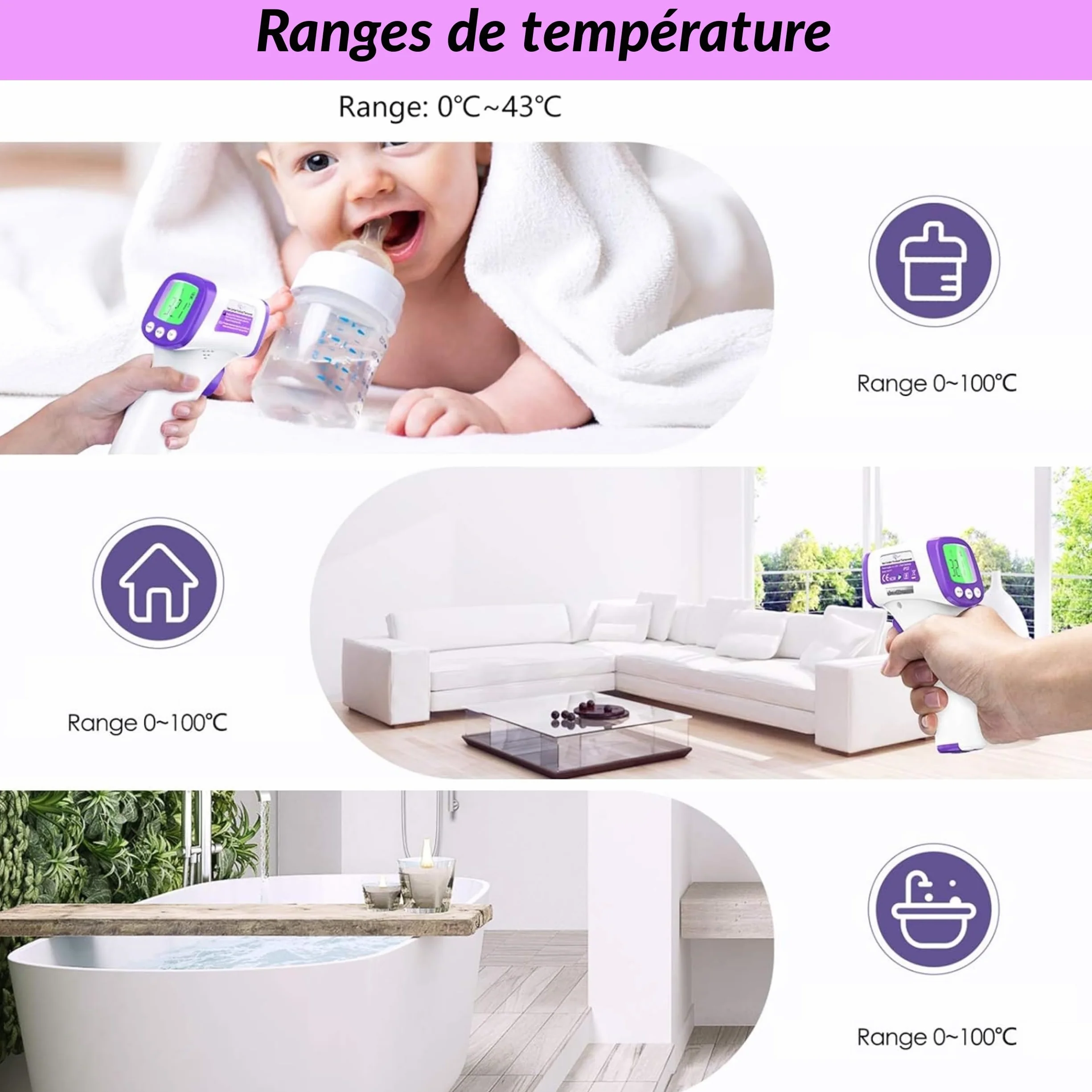 Thermomètre Frontal Sans Contact Infrarouge Bébé Adulte – Digital Médical Précis Rapide – Écran LCD Alarme Fièvre