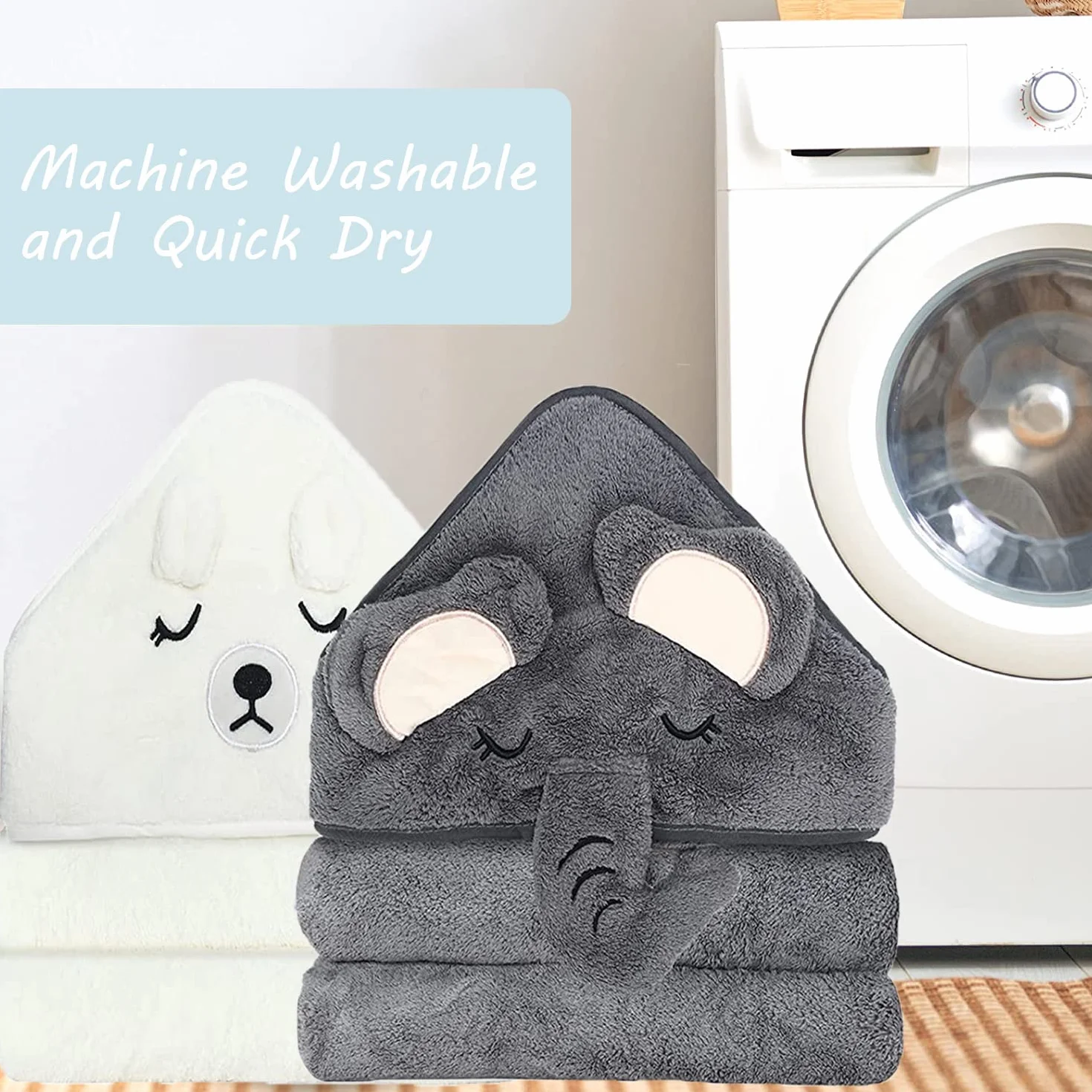 Cape de Bain Bébé à Capuche 80x80cm Super Absorbante Nouveau-né 0-5 Ans