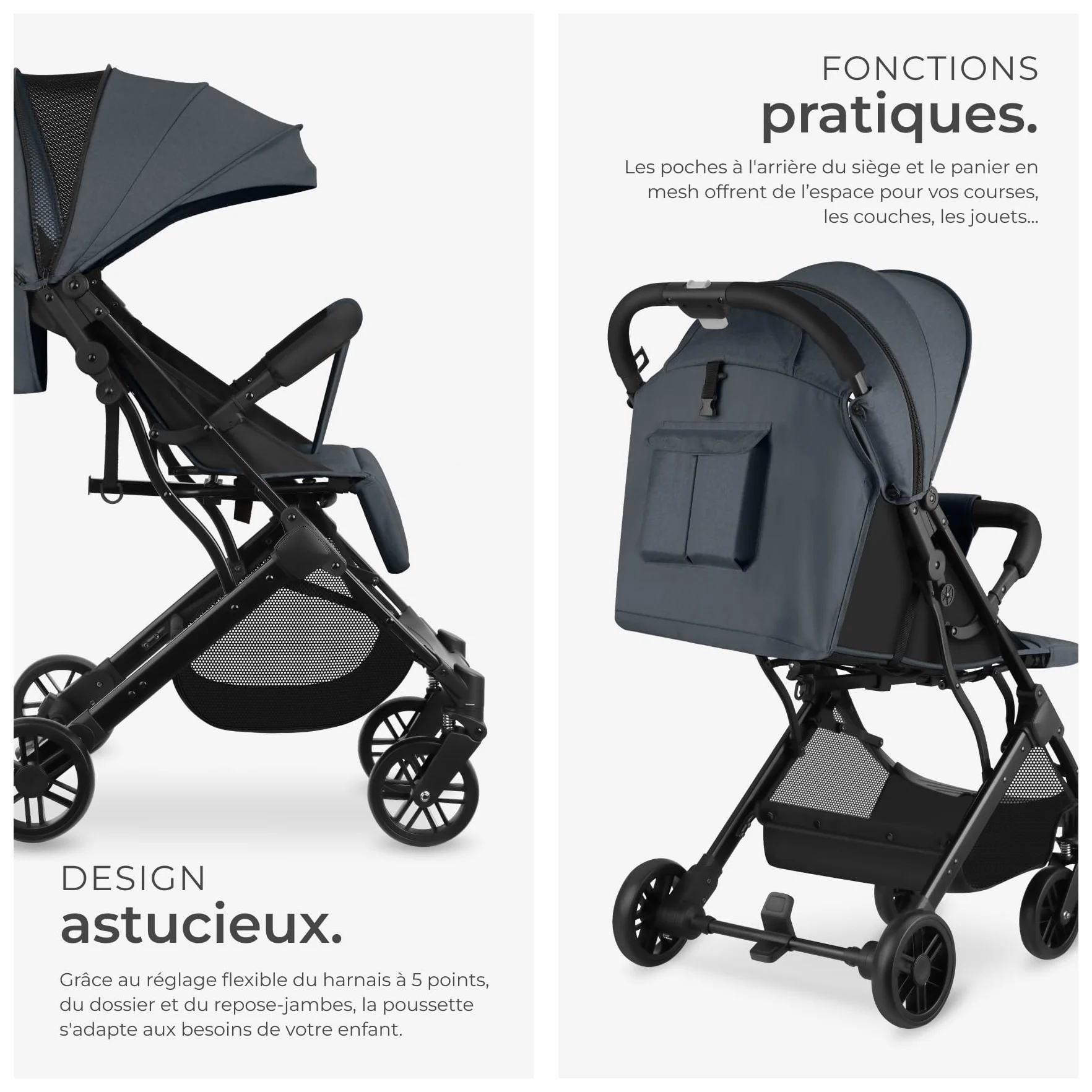 Tectake Poussette compacte pliable 0-36 mois avec panier rangement harnais 5 points légère voyage bébé