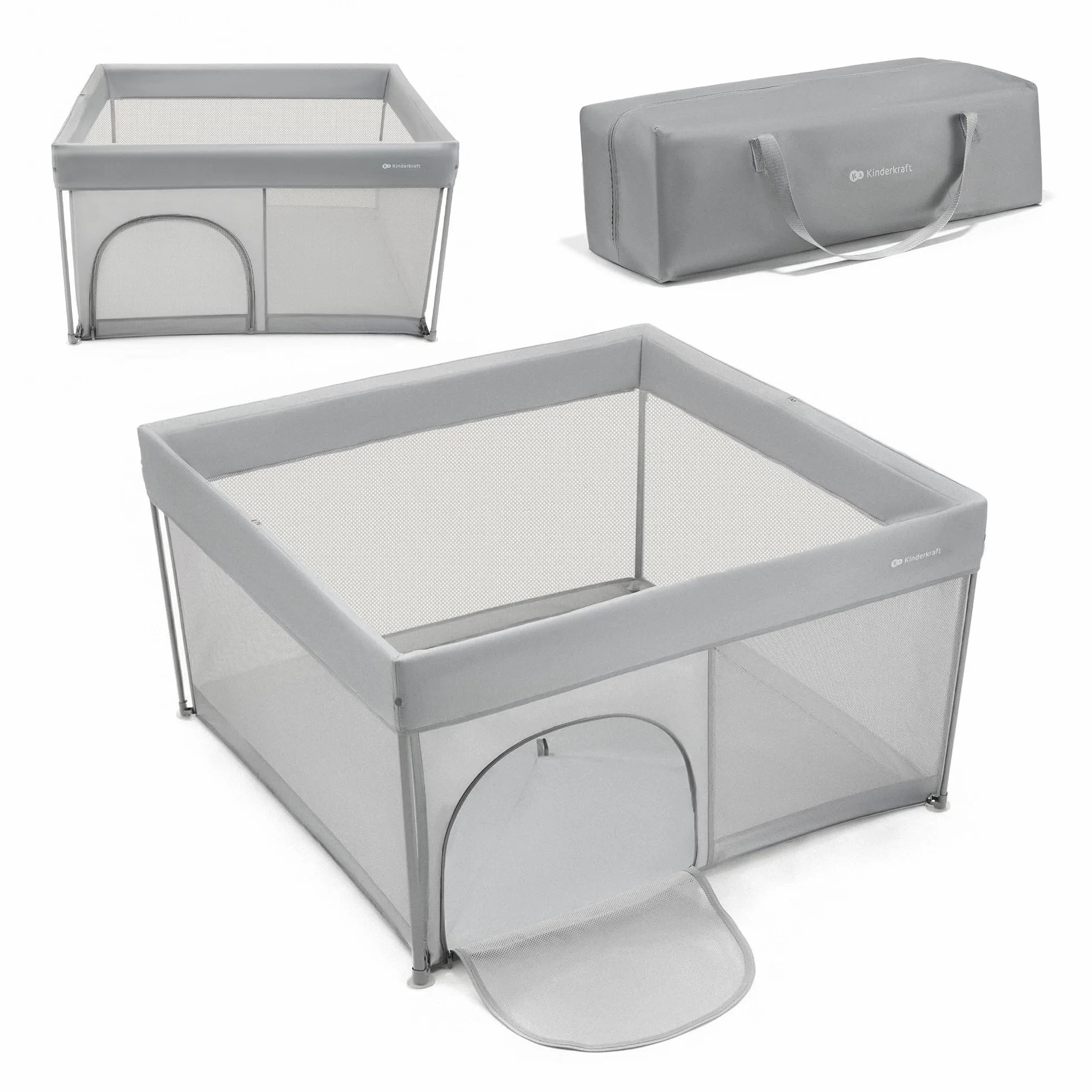 Kinderkraft ZIKI Parc bébé pliable, jusqu'à 4 ans, cadre acier, gris