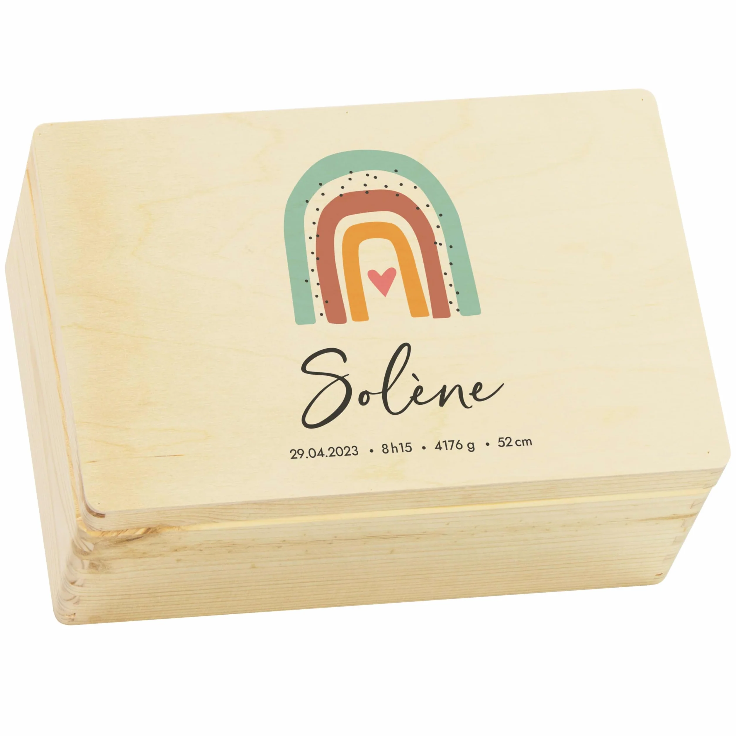LAUBLUST Boîte à souvenirs bébé personnalisée - Cadeau de naissance avec prénom - Arc-en-Ciel, tailles S, M, L - Boîte en bois naturel ou blanc FSC