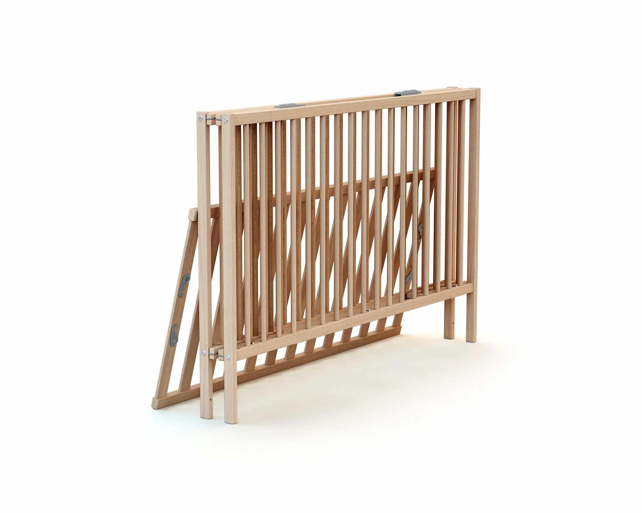 Lit bébé Pliant en Bois Massif Hêtre Brut 60x120cm Sommier à Lattes Dès la Naissance