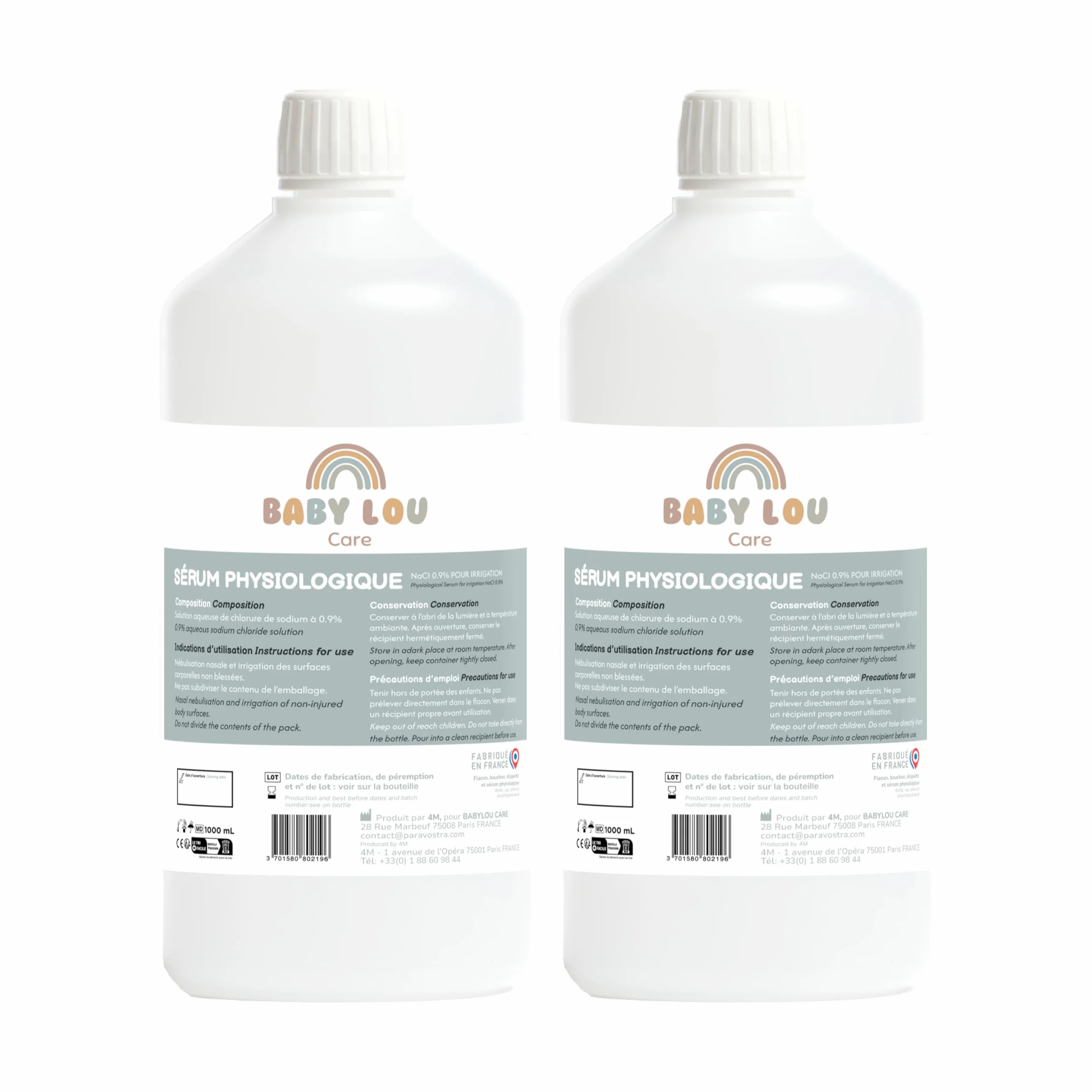 Sérum Physiologique 2x1L NaCl 0,9% Lavage des Fosses Nasales Hygiène du Nez Fabriqué en France