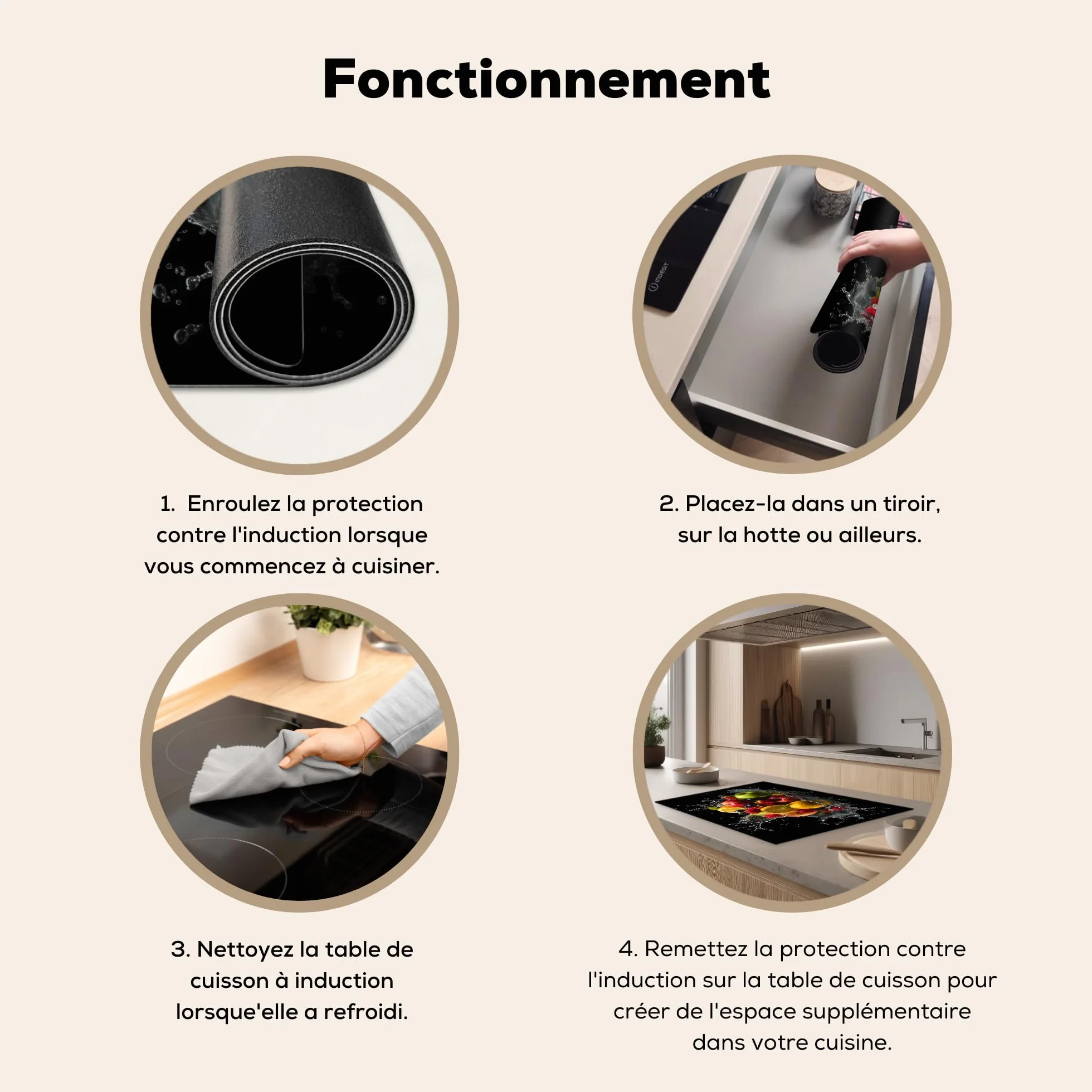 KitchenYeah Protège Plaque Induction 78x52 cm Décoration Cuisine Protection Plan de Travail Rouge