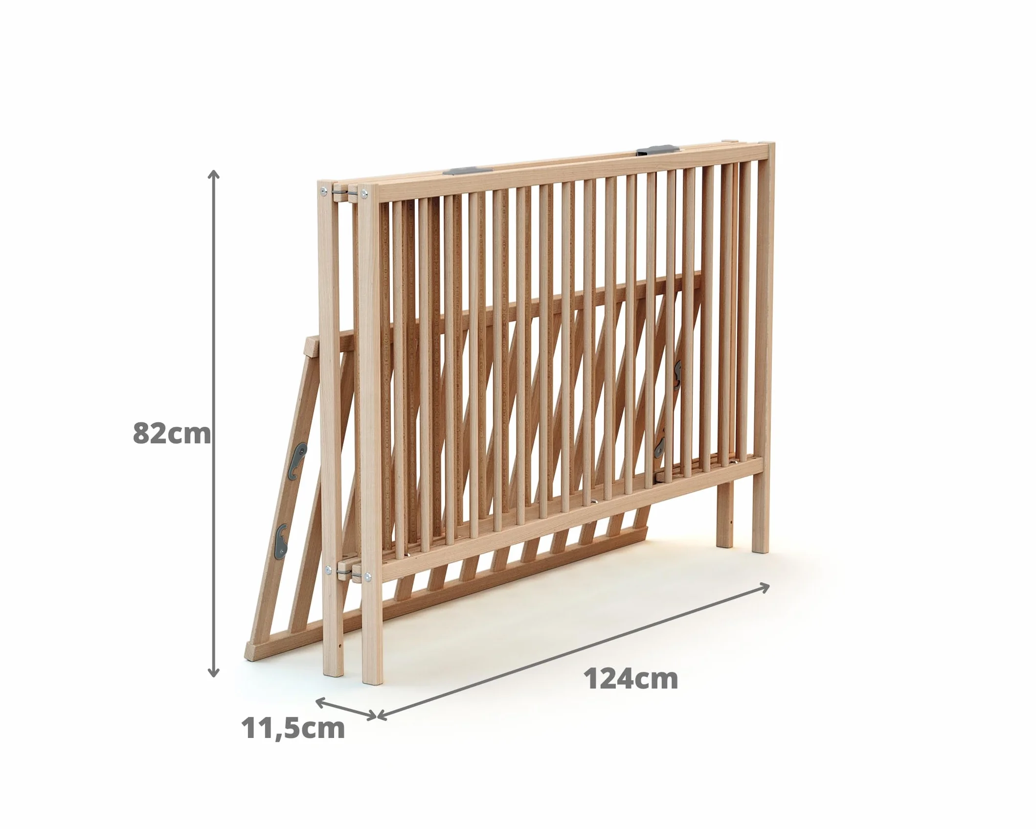 Lit bébé Pliant en Bois Massif Hêtre Brut 60x120cm Sommier à Lattes Dès la Naissance
