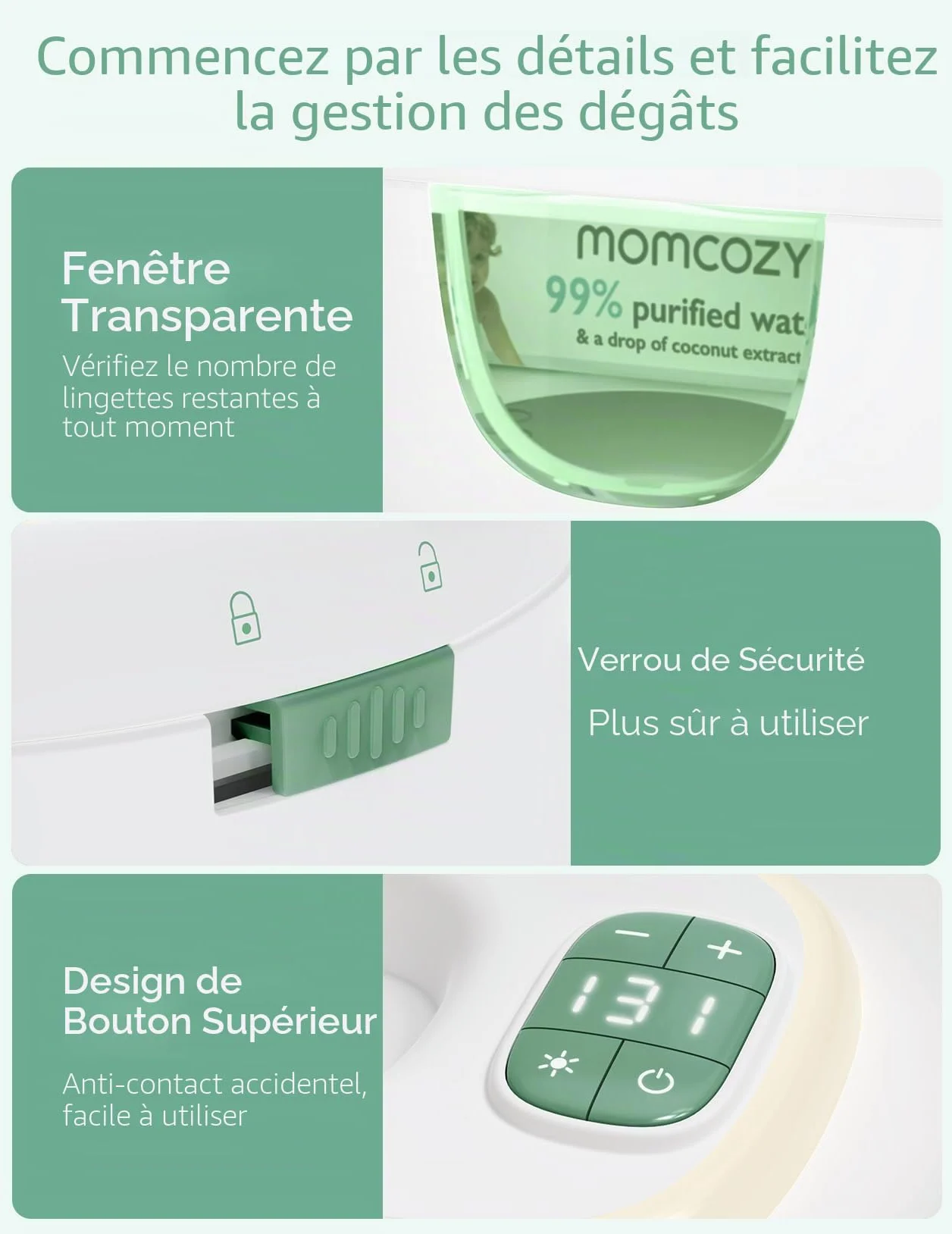 Momcozy Baby Wipe Warmer, Large Capacity Dispenser, Fast Even Heating, 4 Temperature Modes, Night Light