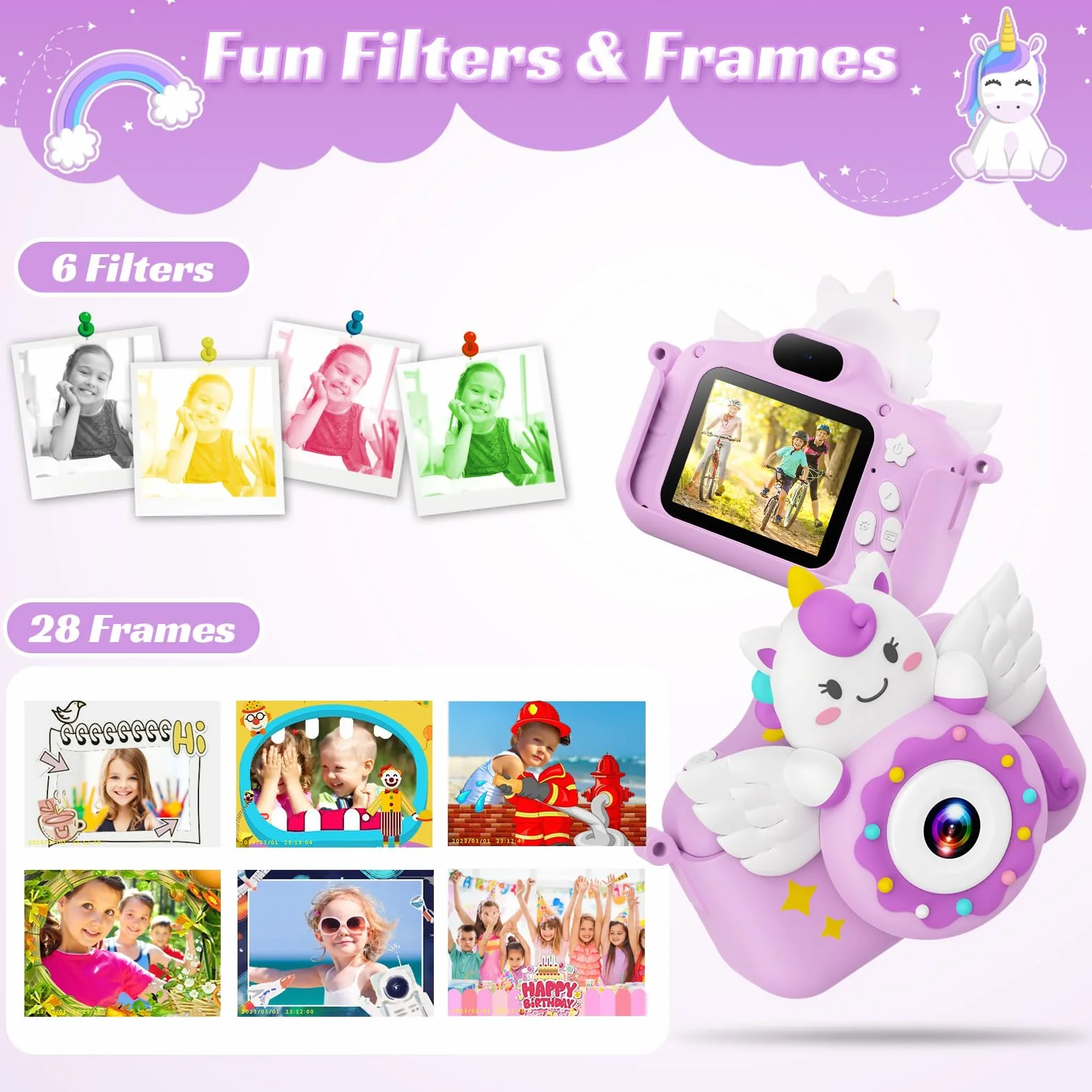 TIATUA Appareil Photo Enfant 2.0 Pouces Numérique 20MP 1080P Caméra Vidéo Selfie 32G Carte Violet