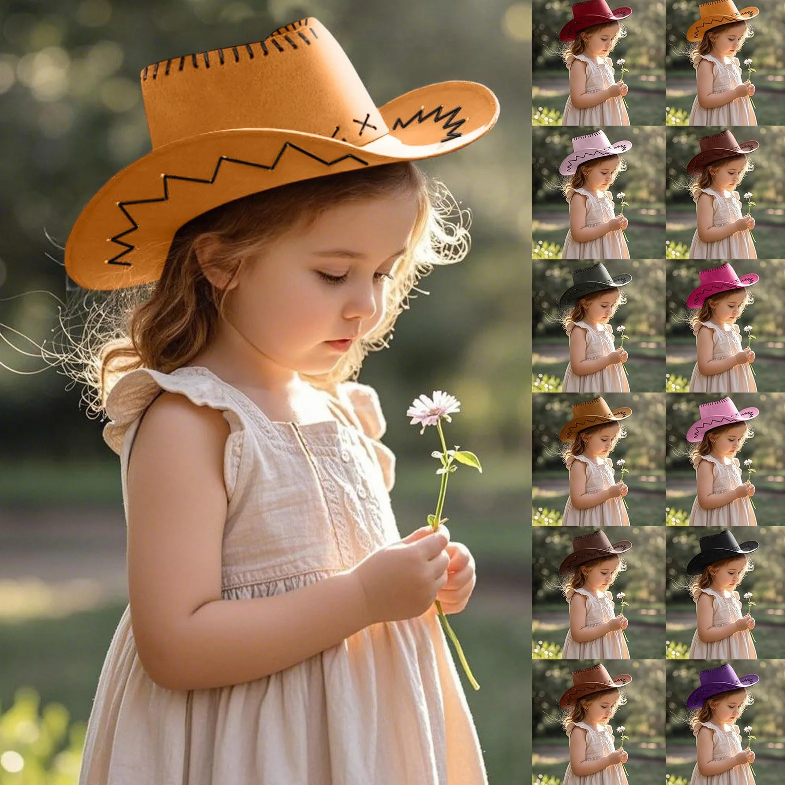 Chapeau de Cowboy Enfant en Daim Synthétique pour Fêtes et Halloween