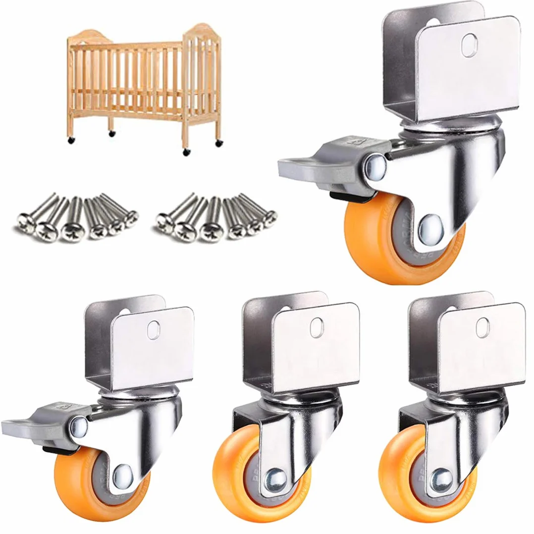Roulettes pivotantes lourdes 1,5 pouces 38 mm pour berceaux avec support en U, roulettes de meubles en nylon, capacité 75 kg