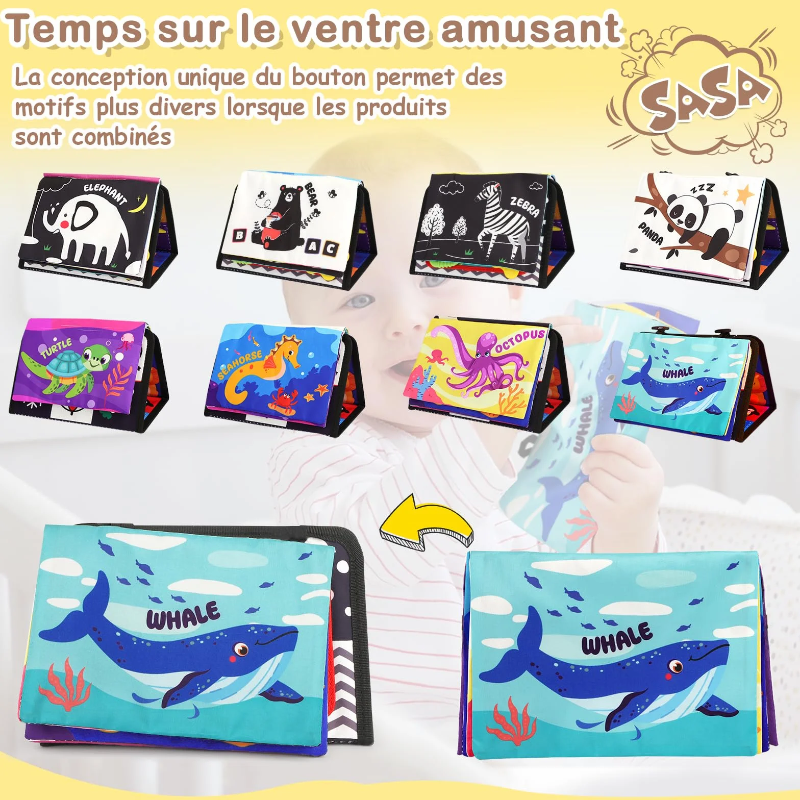 URMYWO Jouet Bebe 0-12 Mois Miroir d'Éveil Pliable Montessori Noir et Blanc à Motifs Contrastés