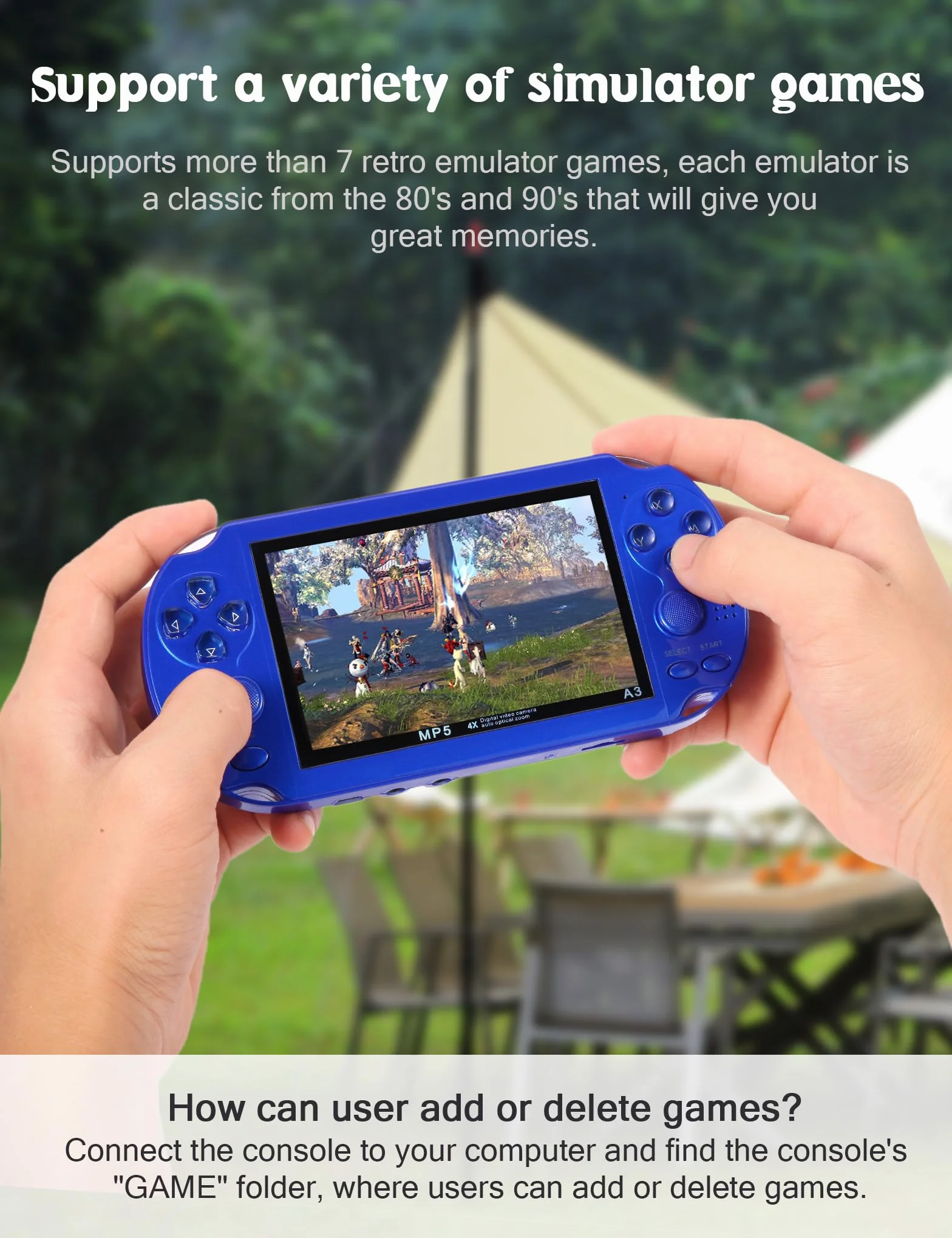 Console de Jeux vidéo 4,3 Po 8 Go 2100 Jeux gratuits Portable Vidéo/Musique Ebook Sortie TV