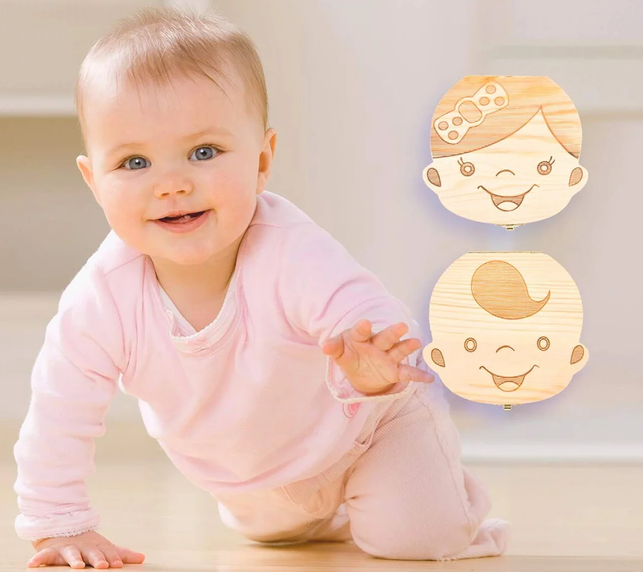 Boîte à Dents de Lait en Bois avec Étiquette Française, Coffret Souvenir pour Bébé Fille