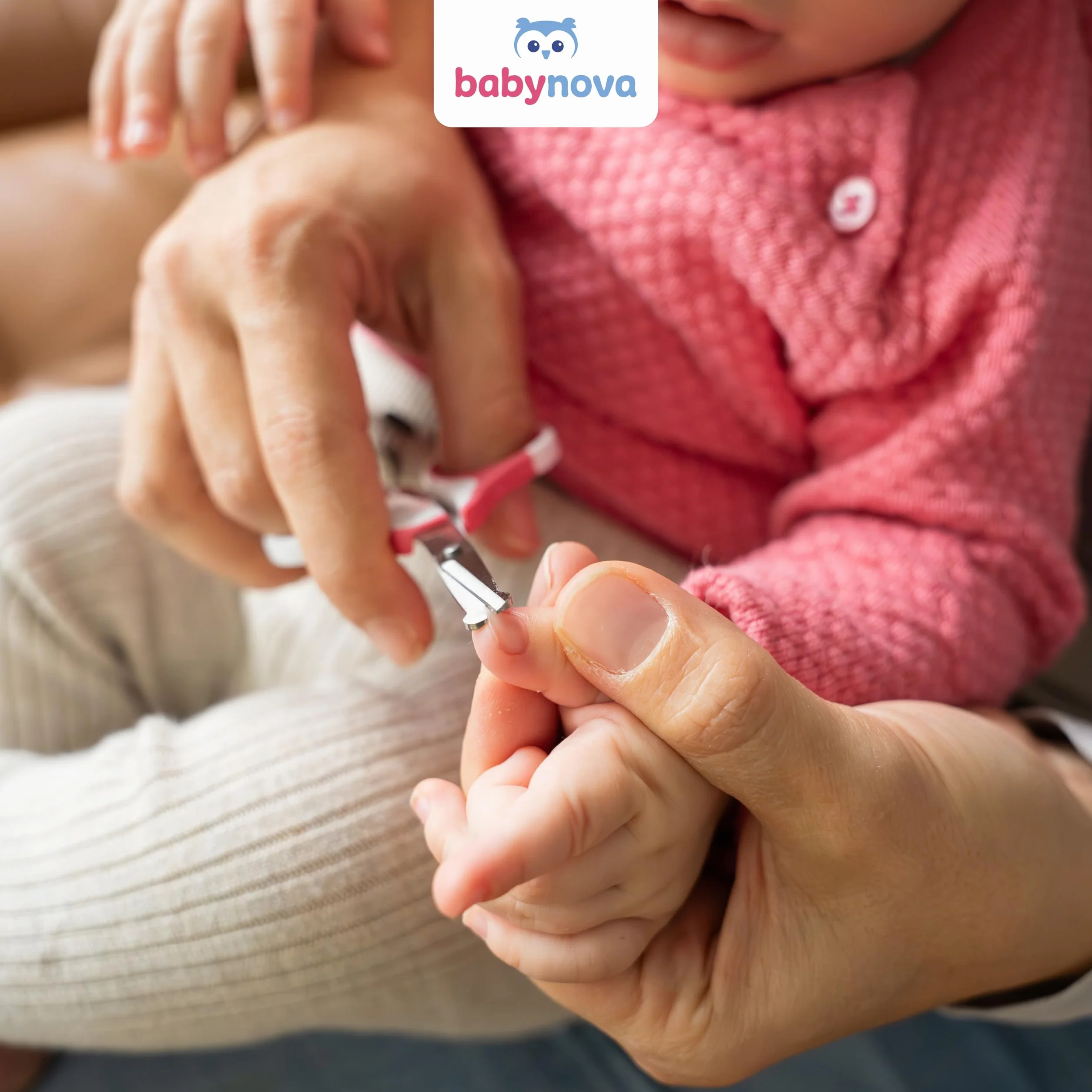 Babynova Ciseaux Bébé Acier Inoxydable avec Capuchon Protection – Ciseaux à Ongles Pointes Arrondies Poignées Antidérapantes Sans BPA Rose