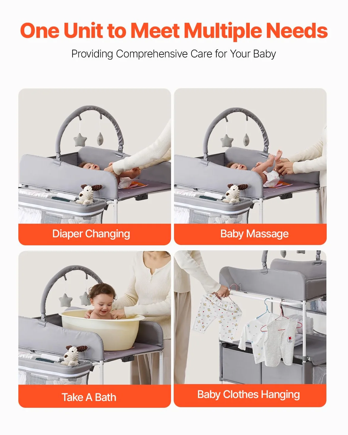 VEVOR Table à langer bébé pliable 2 tiroirs en tissu hauteur réglable roulettes verrouillables