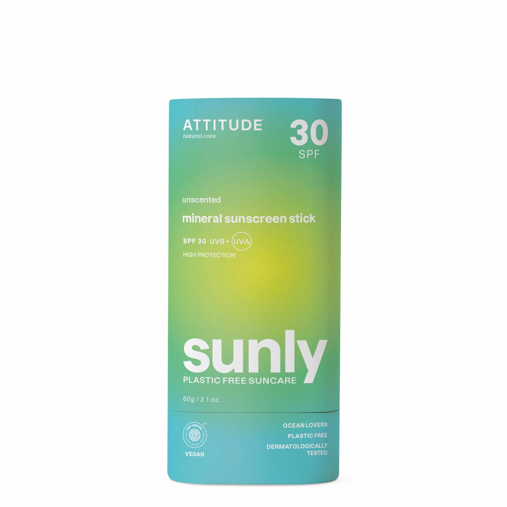 ATTITUDE Crème Solaire Minérale Solide SPF 30 EWG Verified Protection Large Spectre UVA/UVB Oxyde de Zinc 60 g