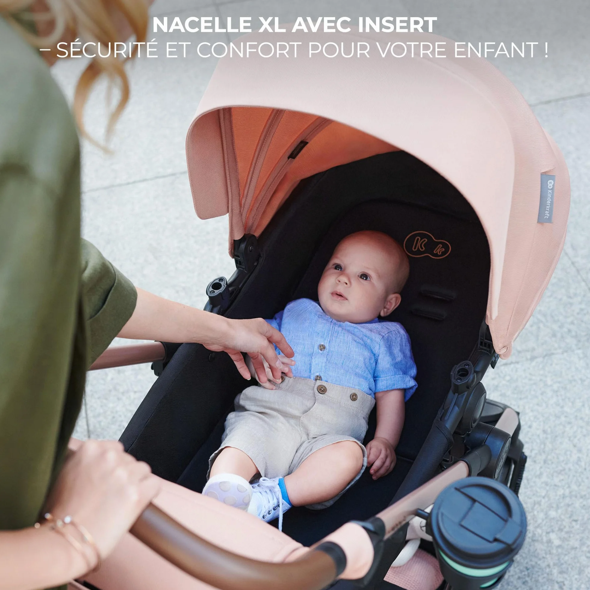 Kinderkraft MOOV 2 Poussette 3 en 1 Travel System avec nacelle 2-en-1 siège auto i-Size Gris