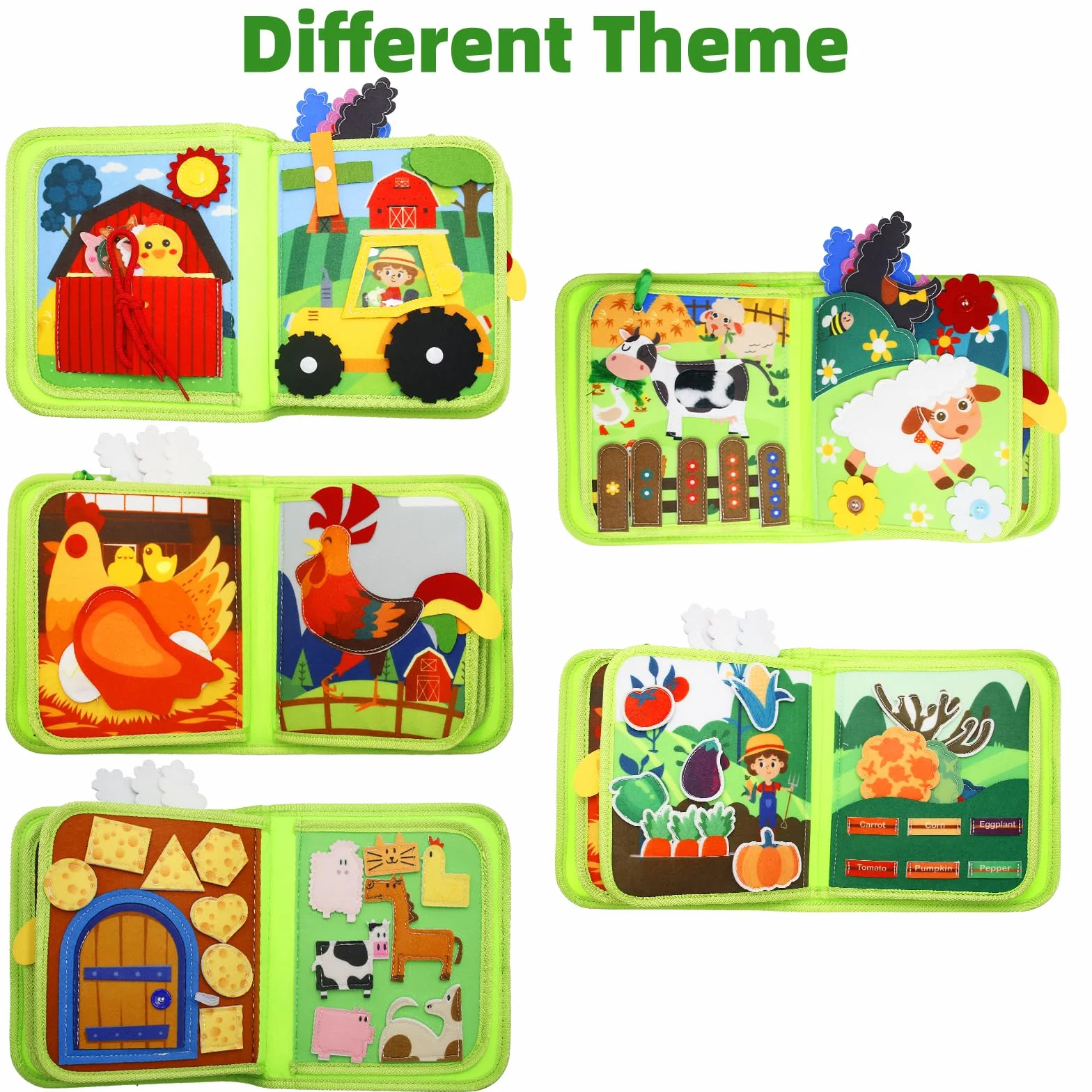 Busy Board 1 an Livre d'activités en feutre DIY Jouet éducatif préscolaire vert