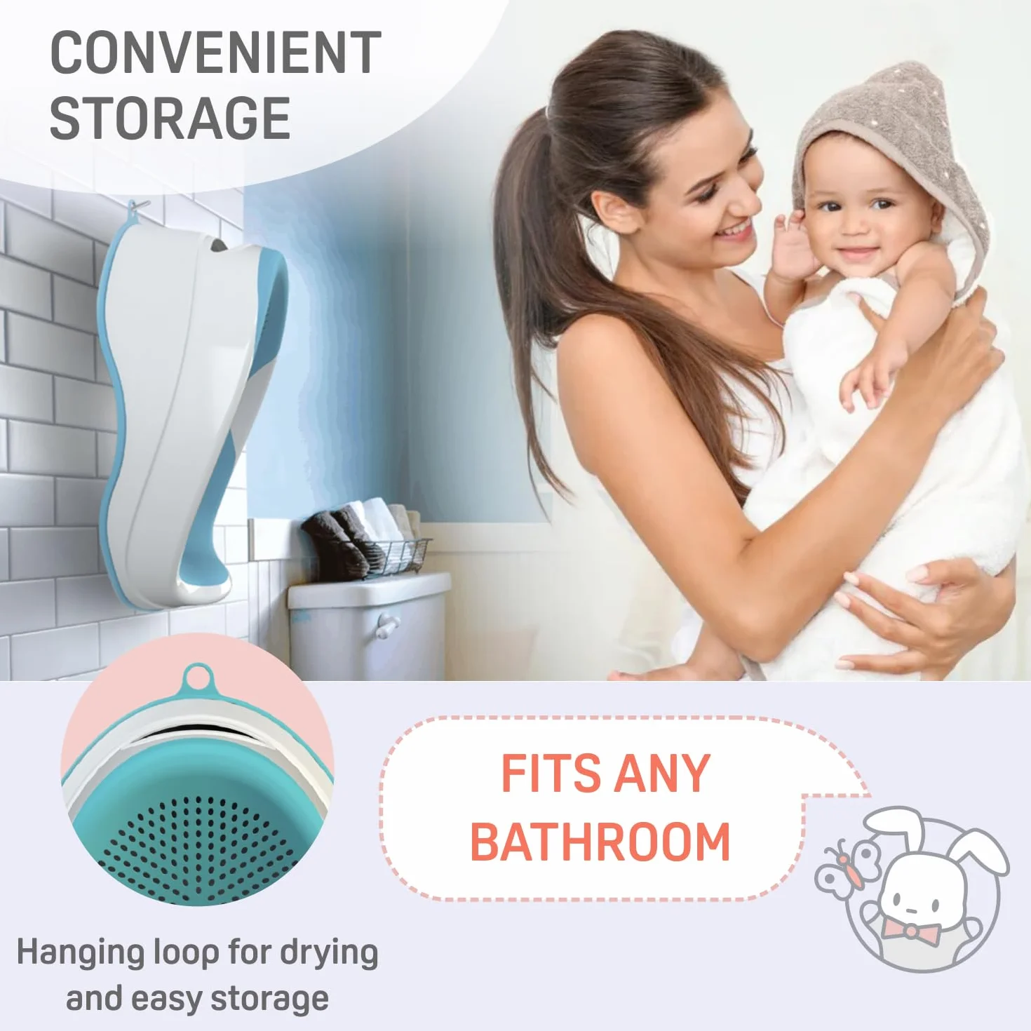 BABYLON DOLPHIN Siège de bain bébé 0-6 mois ergonomique antidérapant baignoire Vert aqua