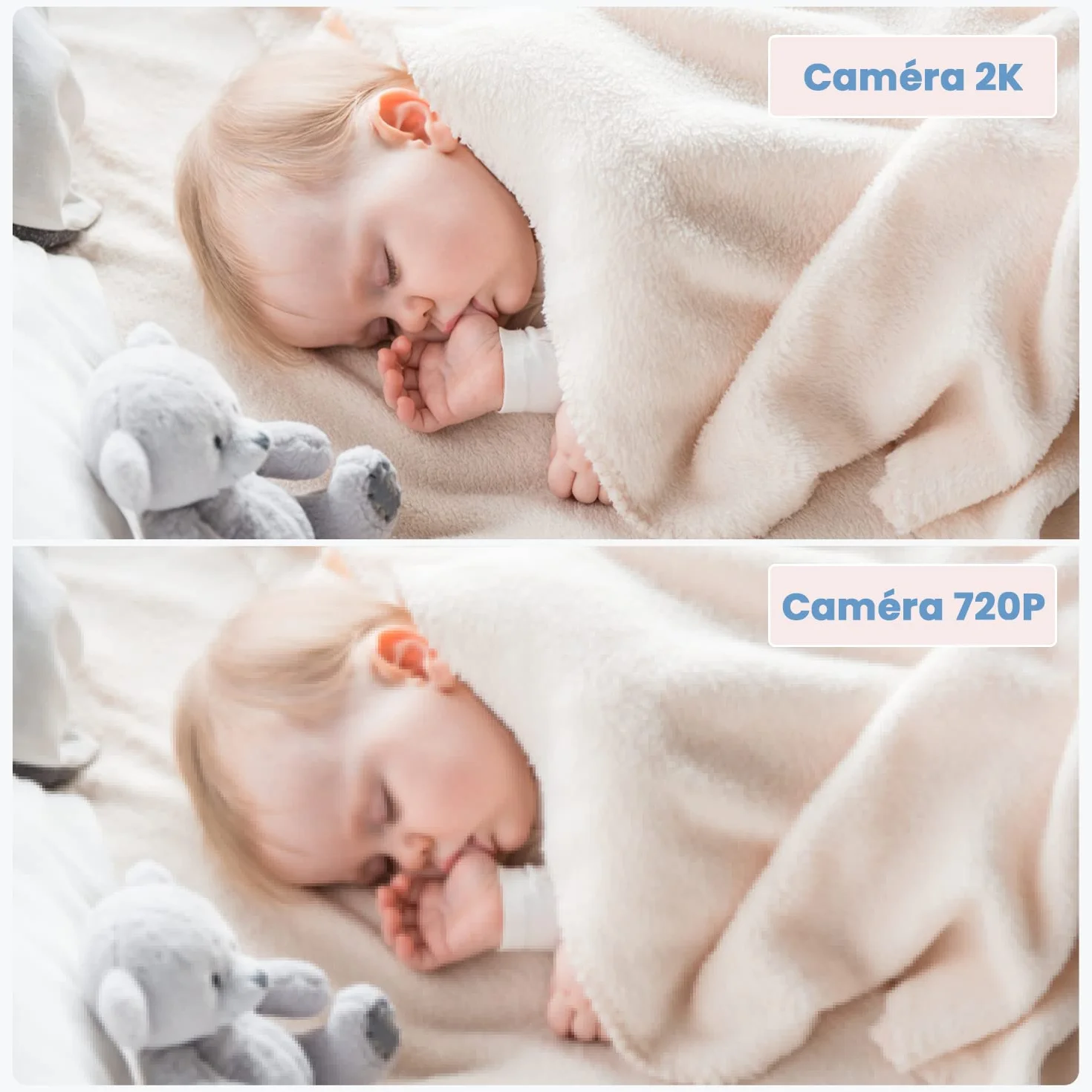 ieGeek Babyphone Vidéo Bébé 5" Écran 2 Caméras 2K PTZ 360° APP 2.4GHz sans WiFi Détection de Cris Mouvement Température Humidité Vision Nocturne