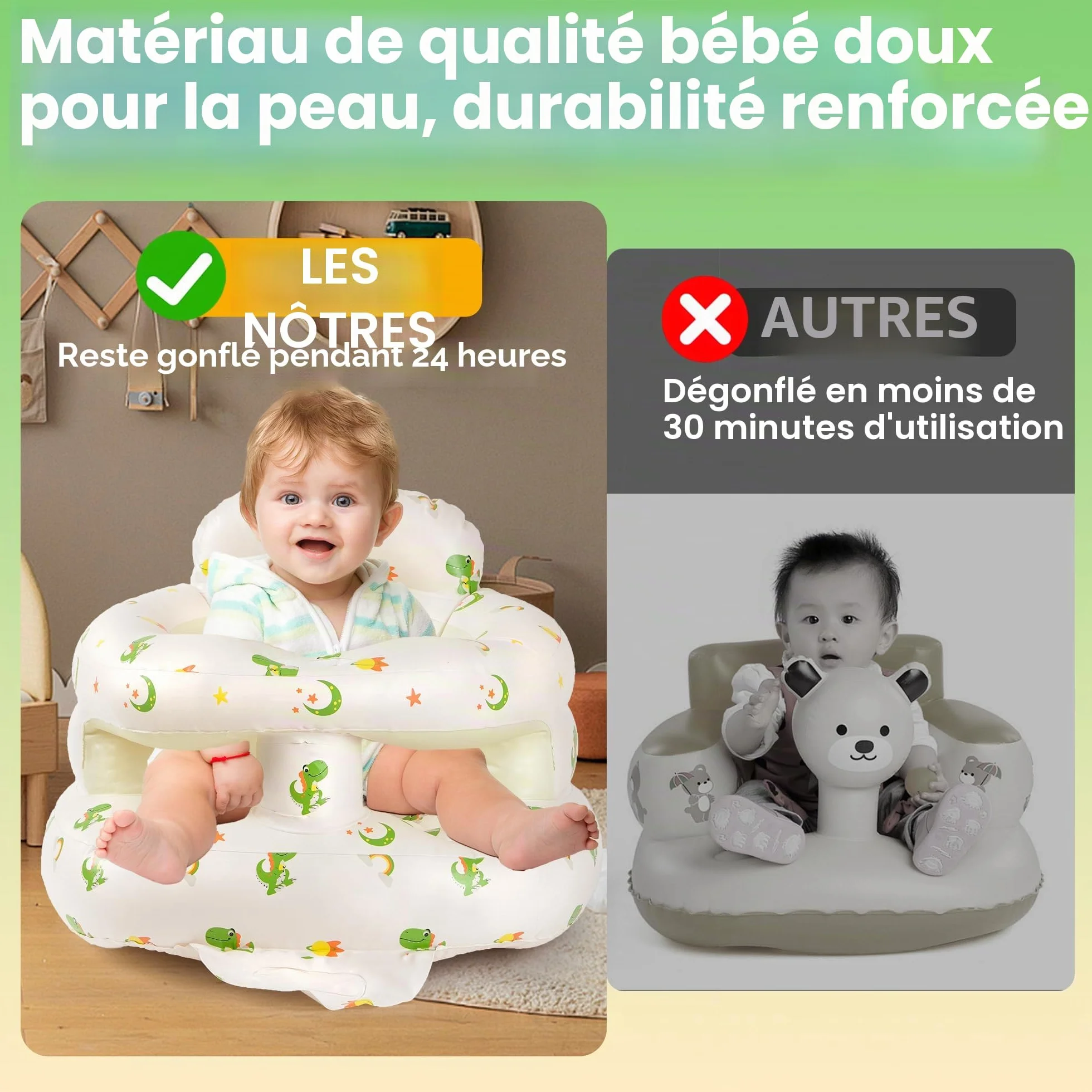 Chaise gonflable bébé 3 mois+ pompe intégrée apprendre s'asseoir douche camping