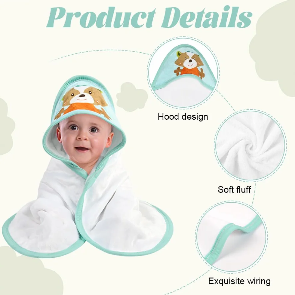 Serviette de Bain avec Capuche Bébé 65 x 65 cm Super Absorbante pour Nouveau-né 0-5 Ans
