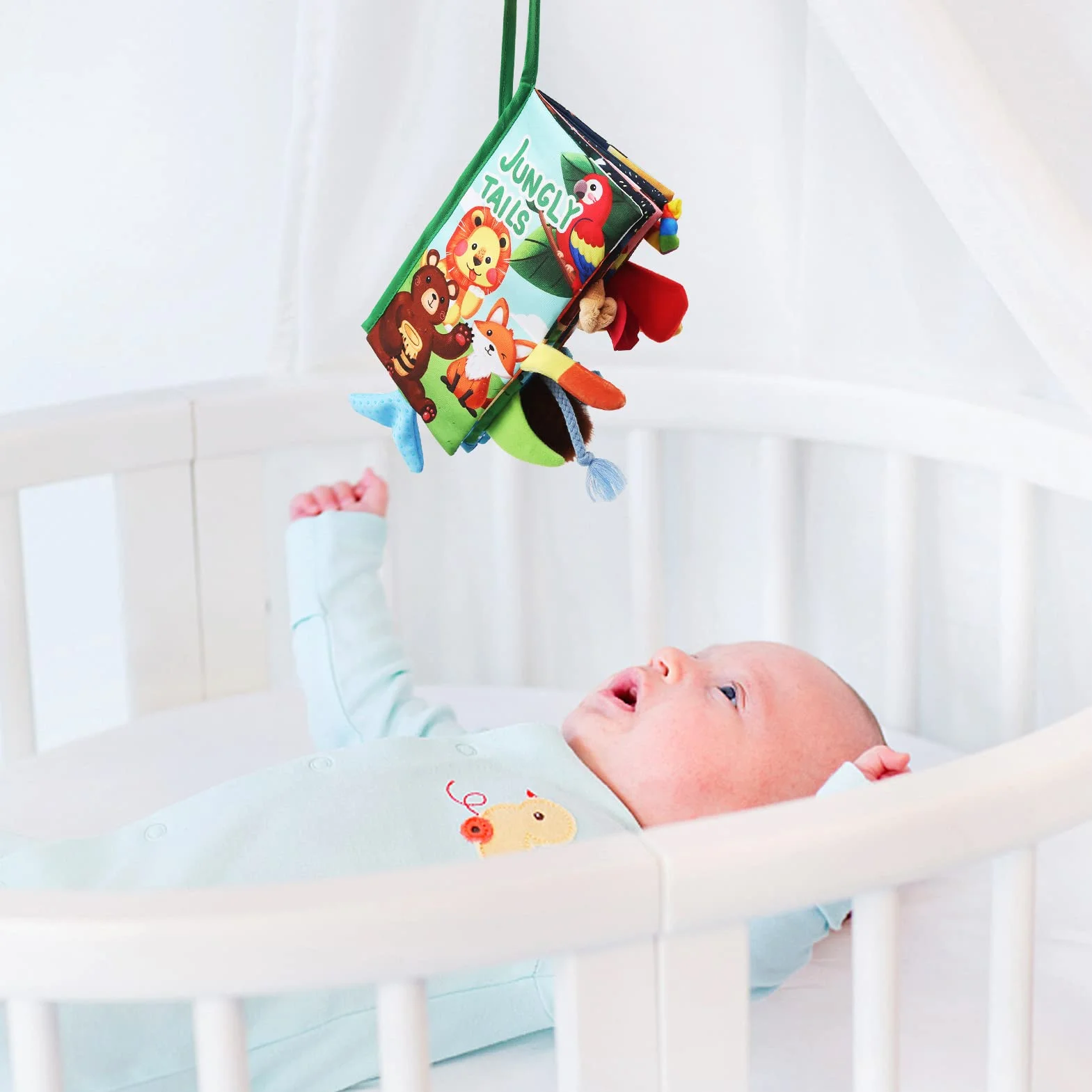 JoyPlus Jeux Montessori Bebe Eveil 0-12 Mois, Jouets Livre Tissu Sensoriels Animaux avec Miroir