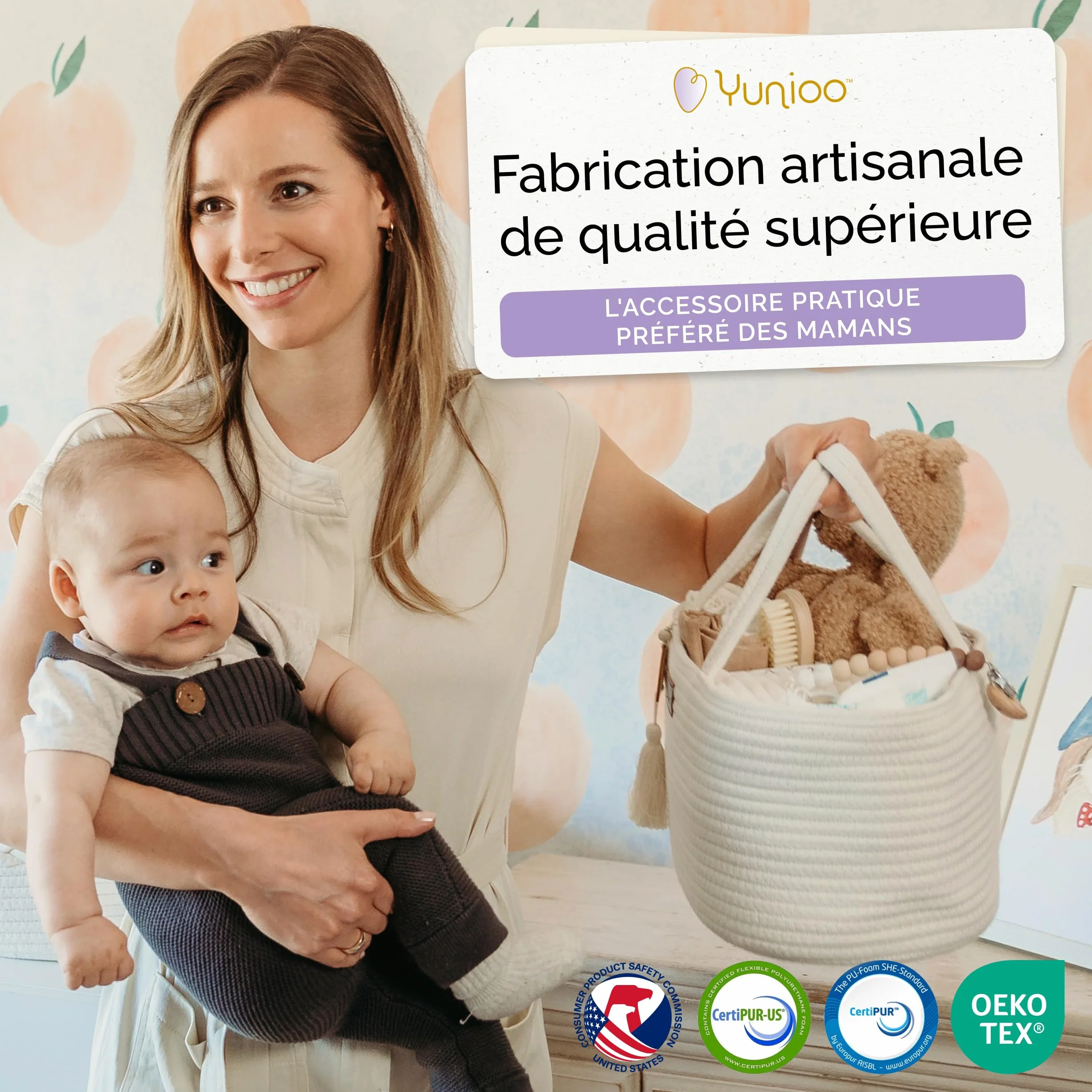 Yunioo Organisateur de panier à couches pour bébé│Sac à langer│Panier de rangement pour couches│Organisateur de jouets│Panier à langer
