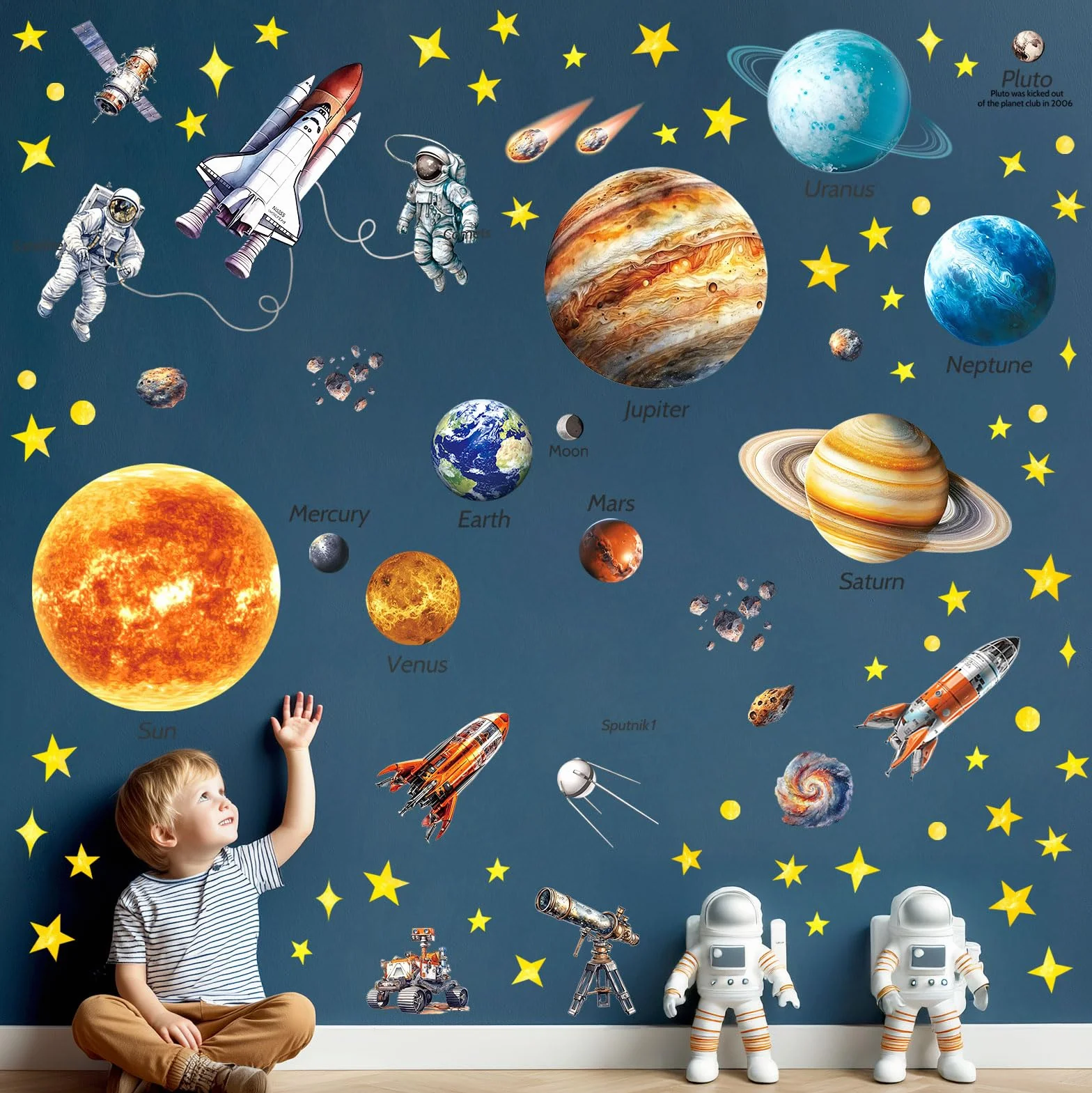 DECOWALL DS12-8077 Autocollants muraux système solaire amovibles brillent dans la nuit pour enfants