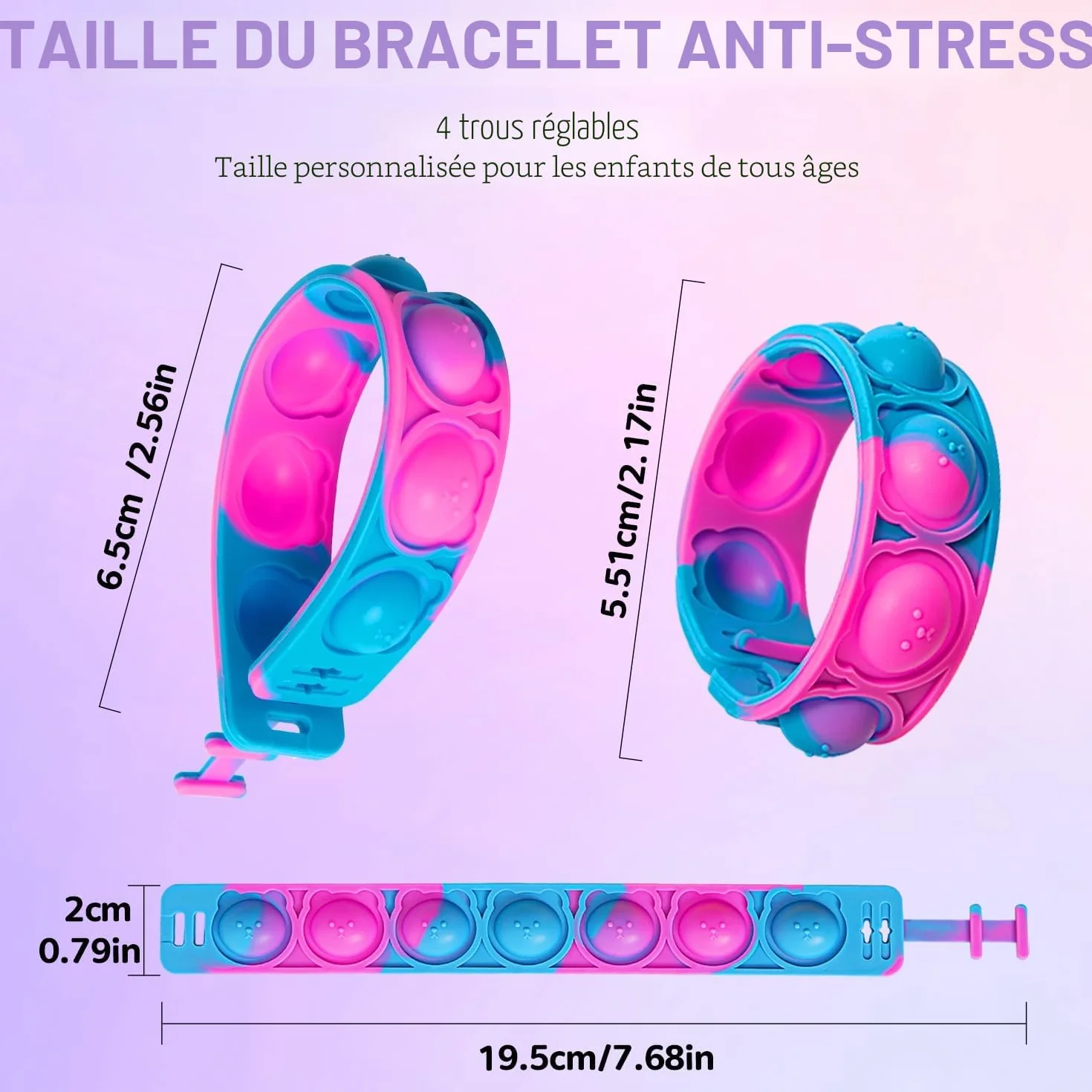 Bracelets Anti Stress Enfants Pop It Fidget Toys en Silicone Doux Réglables