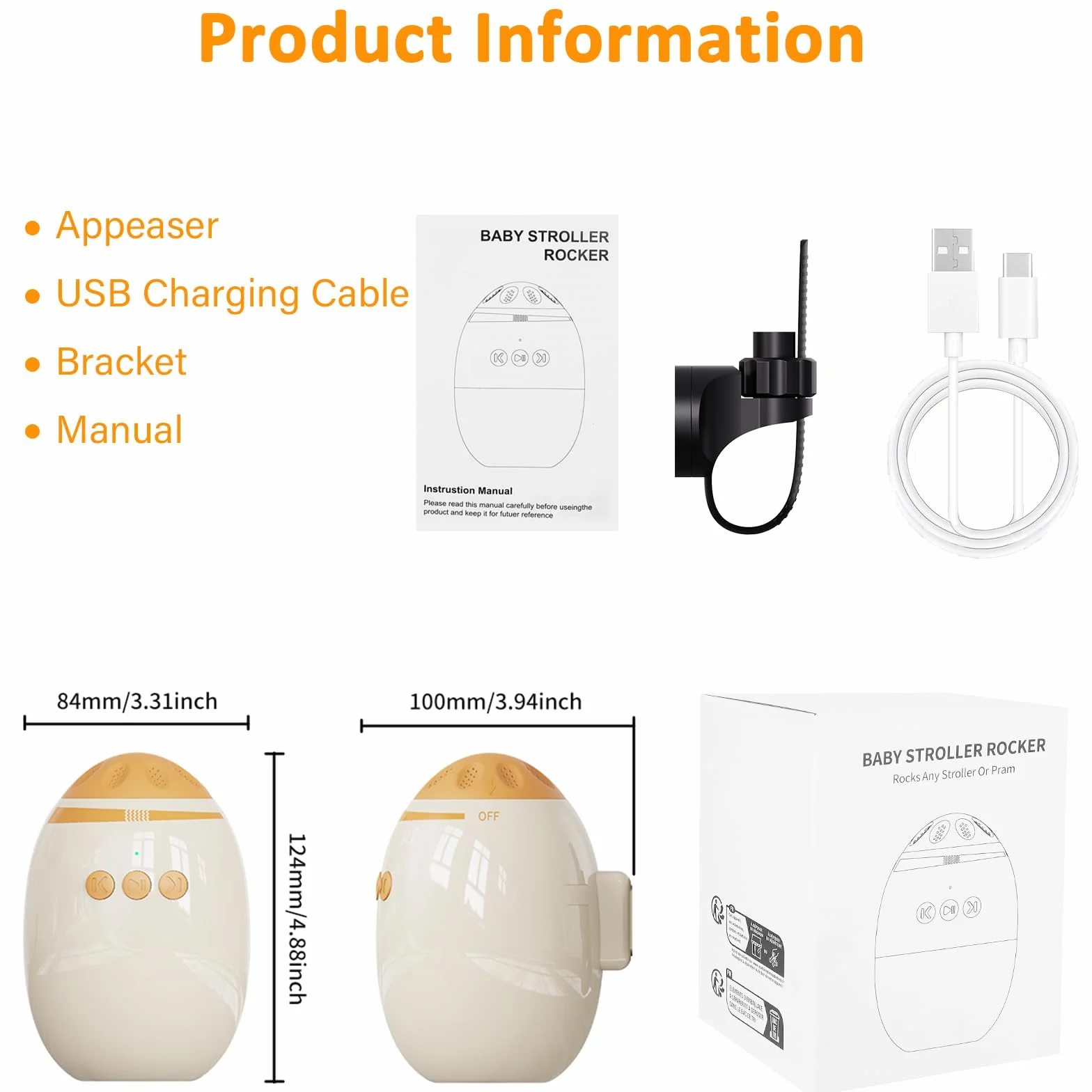 Rocker Rechargeable Bruit Blanc, Aide au Sommeil, Intensités Réglables, Minuterie 40 Min, Charge USB-C, Universel Poussette