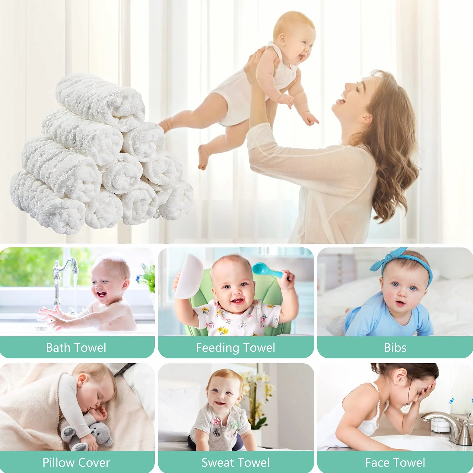 Lingette Bébé Lavable 10 Pcs 25x25cm Serviette Visage Main