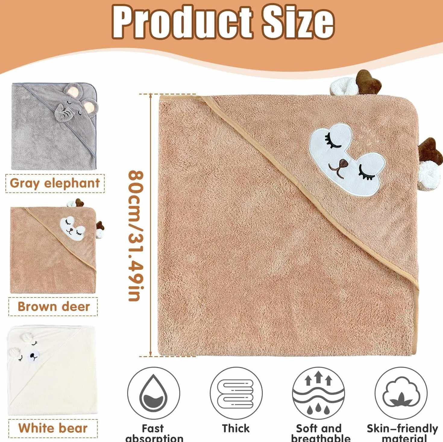 Serviette de Bain Capuche Douces Absorption Forte 3 Pièces Cape de Bain Piscine