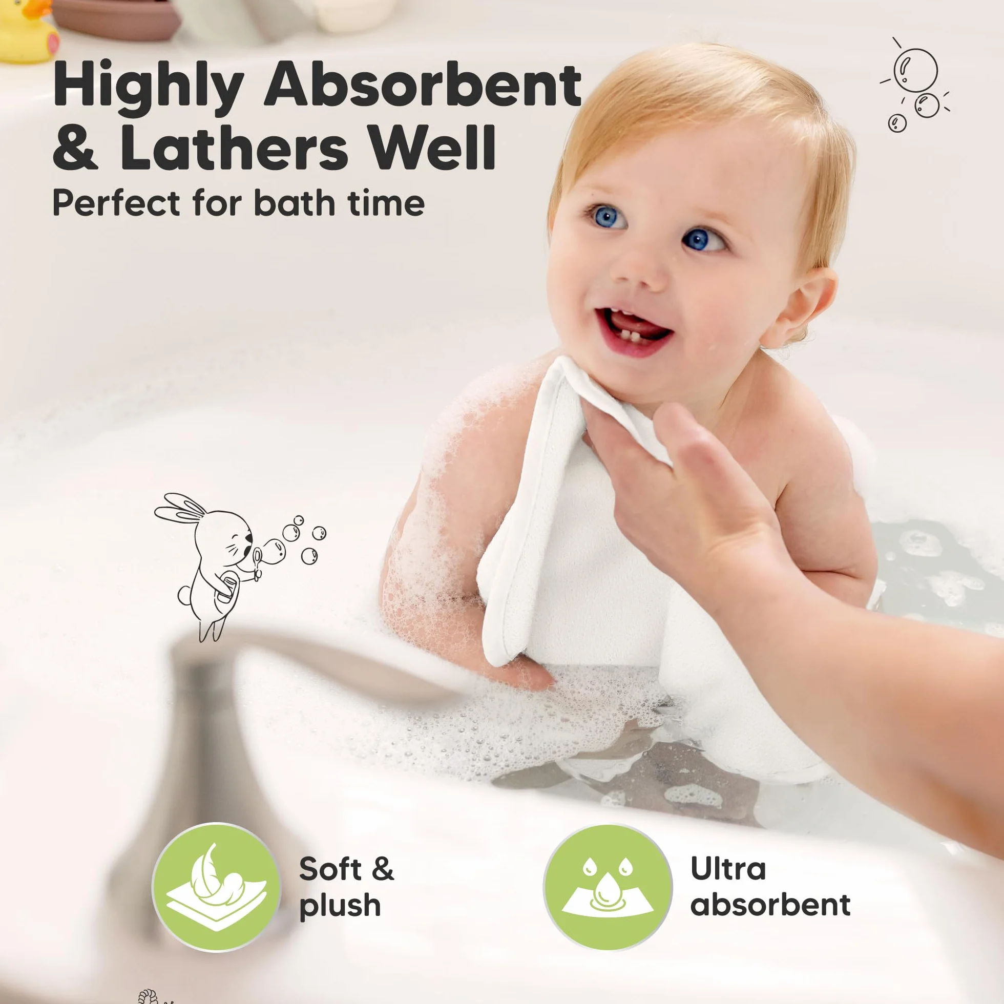 KeaBabies Débarbouillette bébé en Bambou Douce Biologique Serviette Visage Blanche