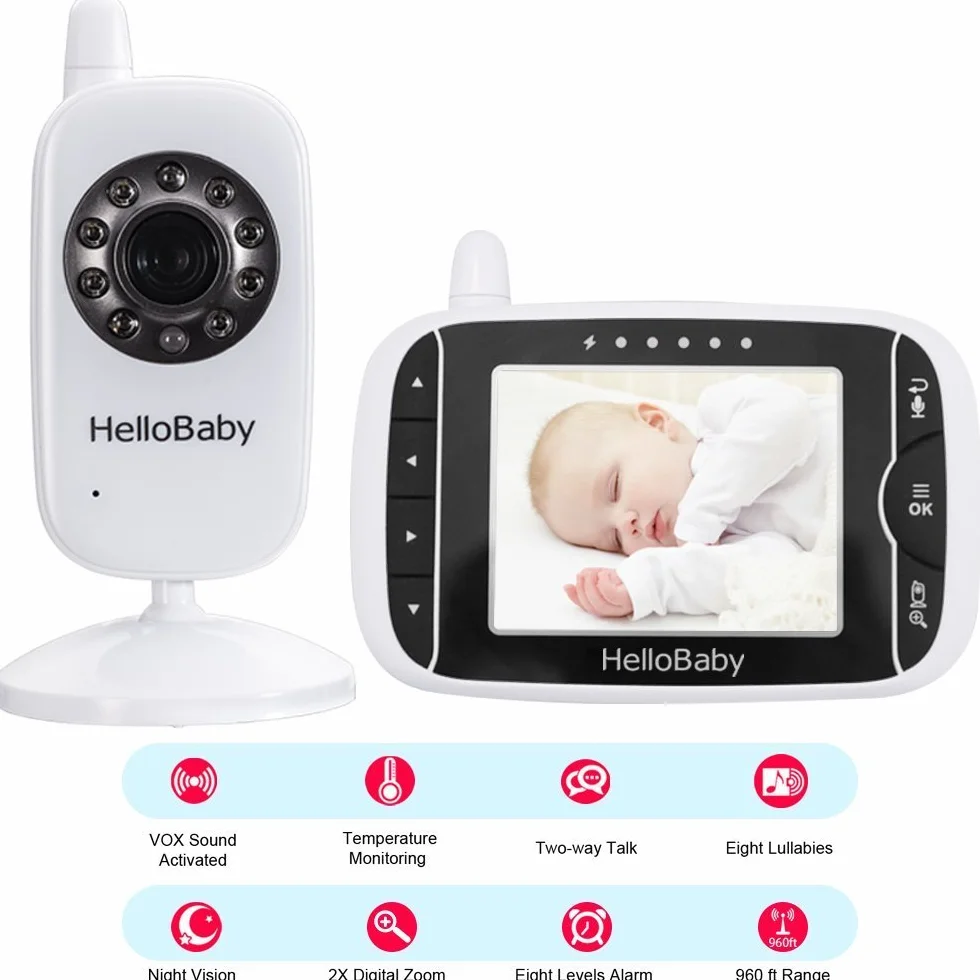 HelloBaby Babyphone sans WiFi Caméra Surveillance Température Vision Nocturne Communication Bidirectionnelle