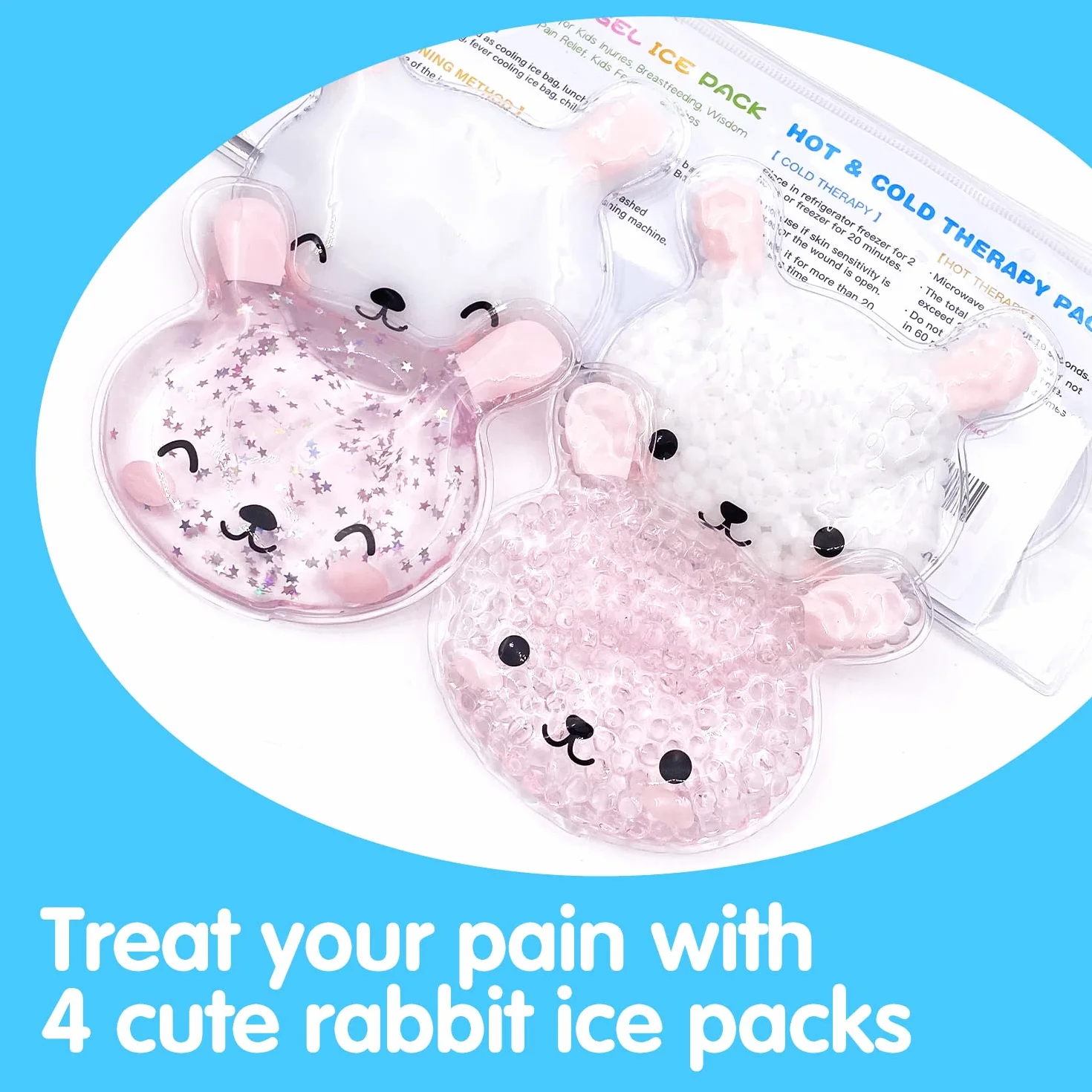Sacs à glace réutilisables pour enfants, pack de froid pour ecchymoses, premiers soins (4 pièces, 10x9 cm)