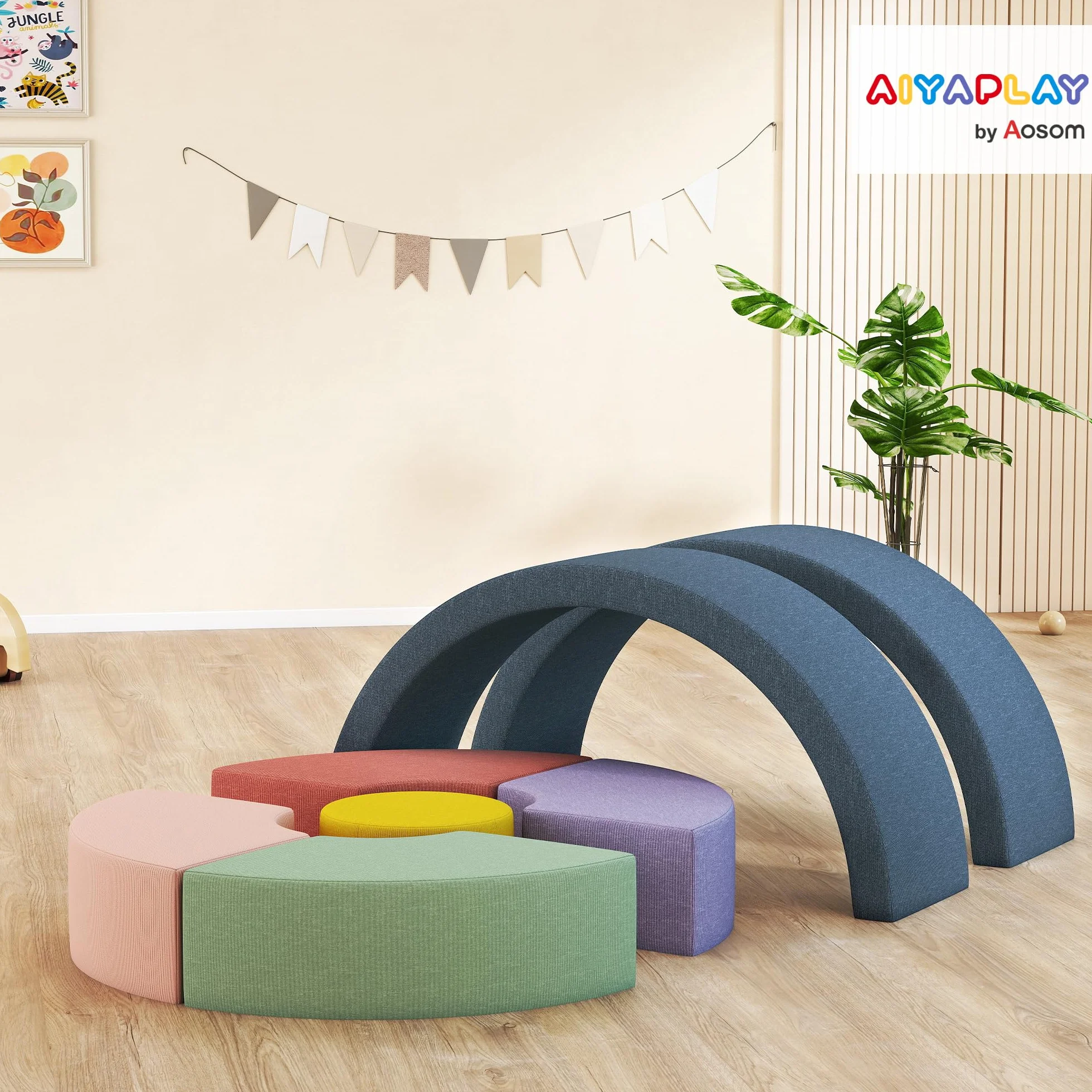 AIYAPLAY Parcours motricité bébé Mousse 7 PCS Module motricité avec Housse Lavable Jouets éducatifs Ramper Grimper Multicolore