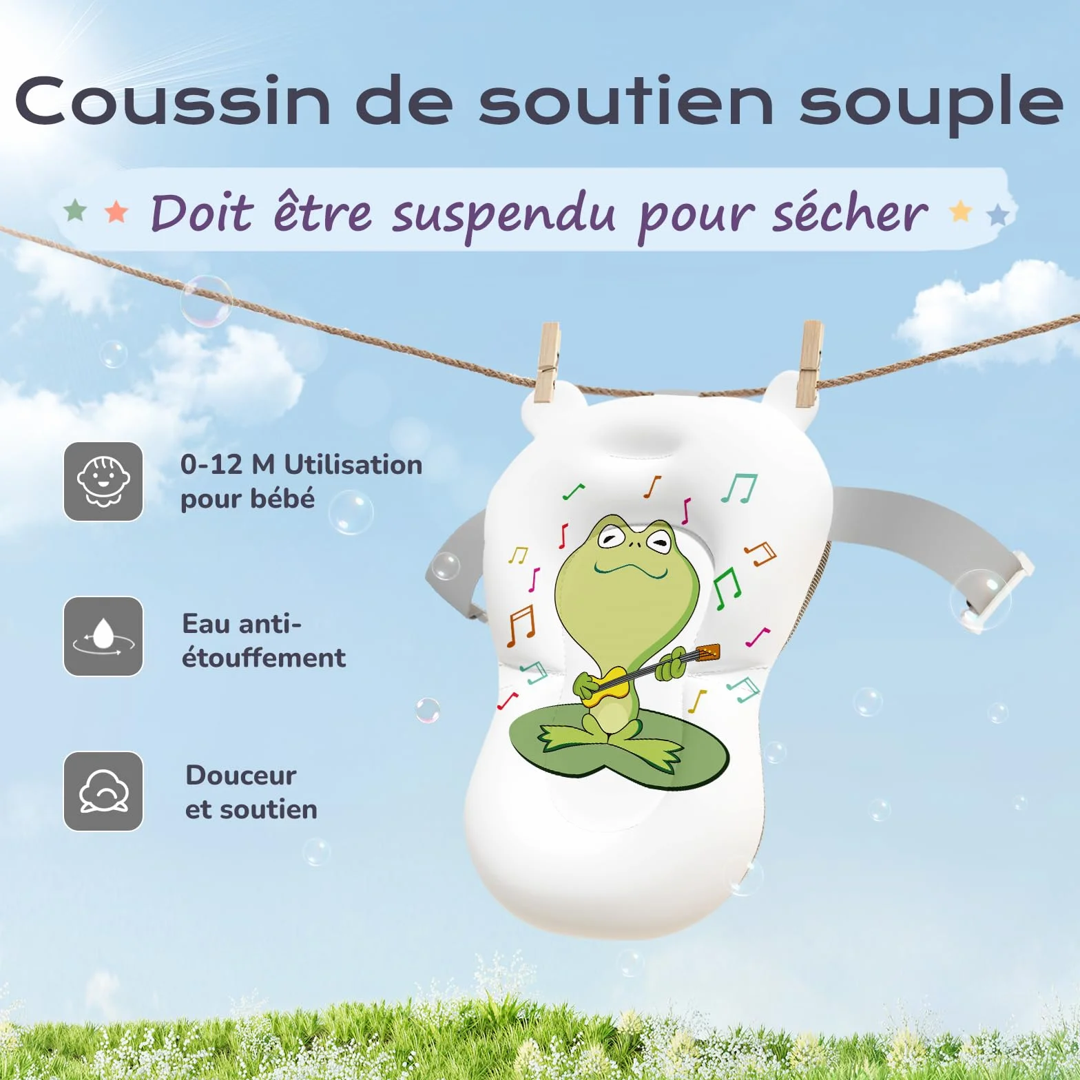 COOSEYA Baignoire Pliable pour Bébé, Grise, Inclut Coussin de Bain, Bouchon d'Évacuation