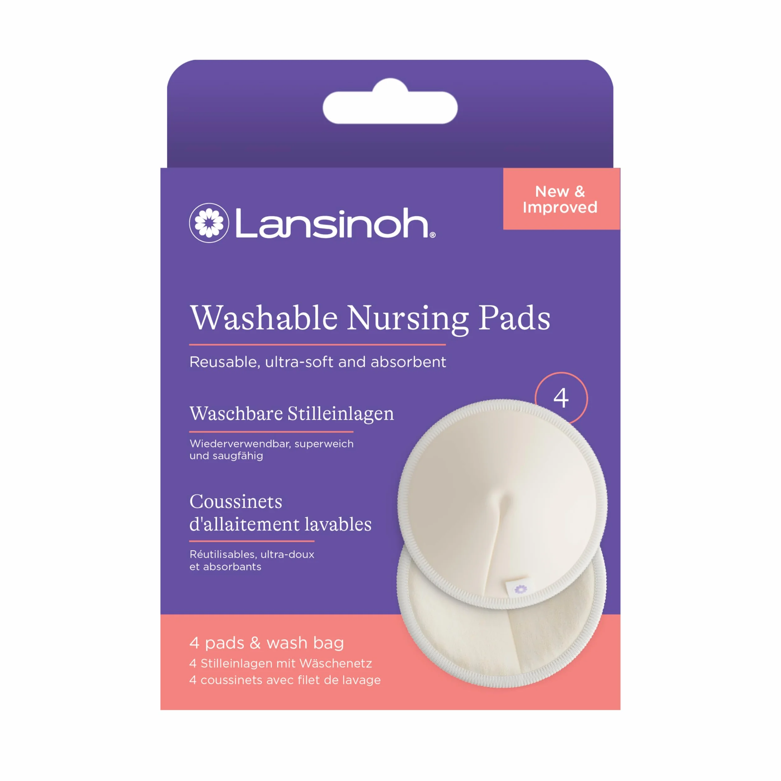 Lansinoh Coussinets d’Allaitement Lavables x4 Bambou Doux Respirant Absorption Microfibre Barrière Imperméable Confort Anti-Fuites Réutilisables Éco-responsables Jour Nuit