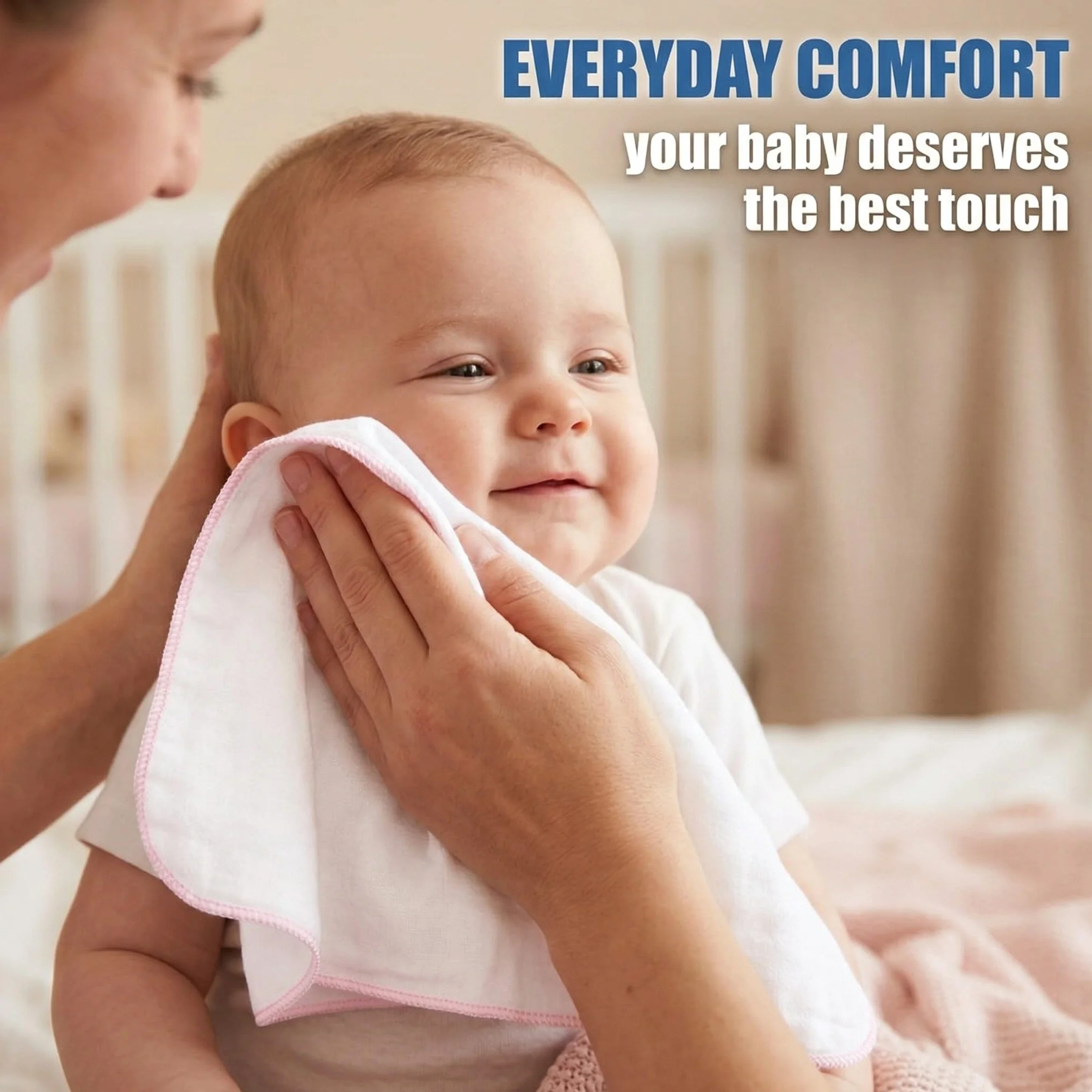 Lingette Bebe Gants Toilette Flanelle Coton Bio Lavables Standard - 8X Blanc Rose Bleu Jaune