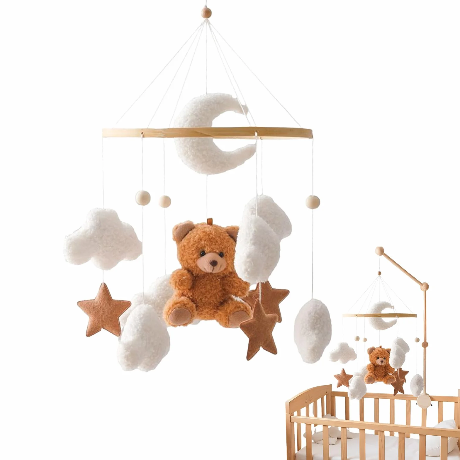 Mobile Pour Lit Bébé Décor Étoile Ours Tourne 360° pour Fille Garçon Berceau