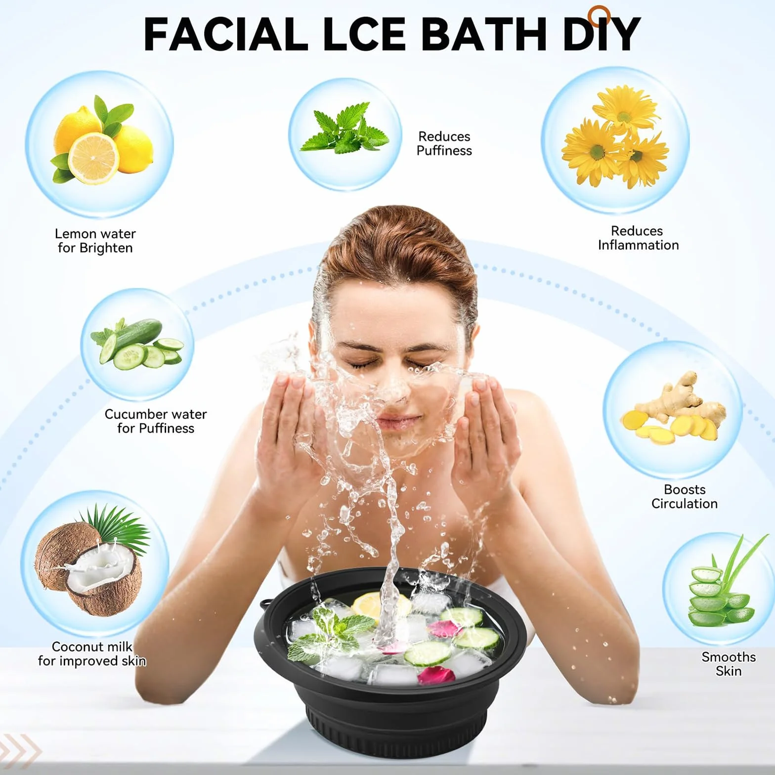 Bol à Glace Facial Pliable en Silicone avec Compartiment à Glace Intégré pour Thérapie par Immersion Froide